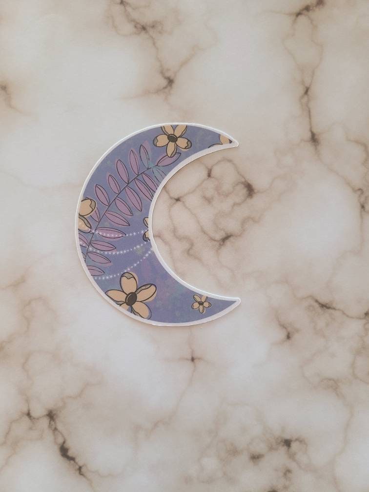 BOHO Inspired Floral Print Cresent Moon - Vinyl Sticker
