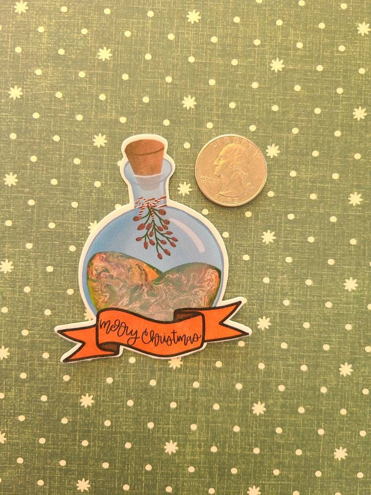 Bottled Christmas Spirit with Mistletoe - Vinyl Christmas Sticker