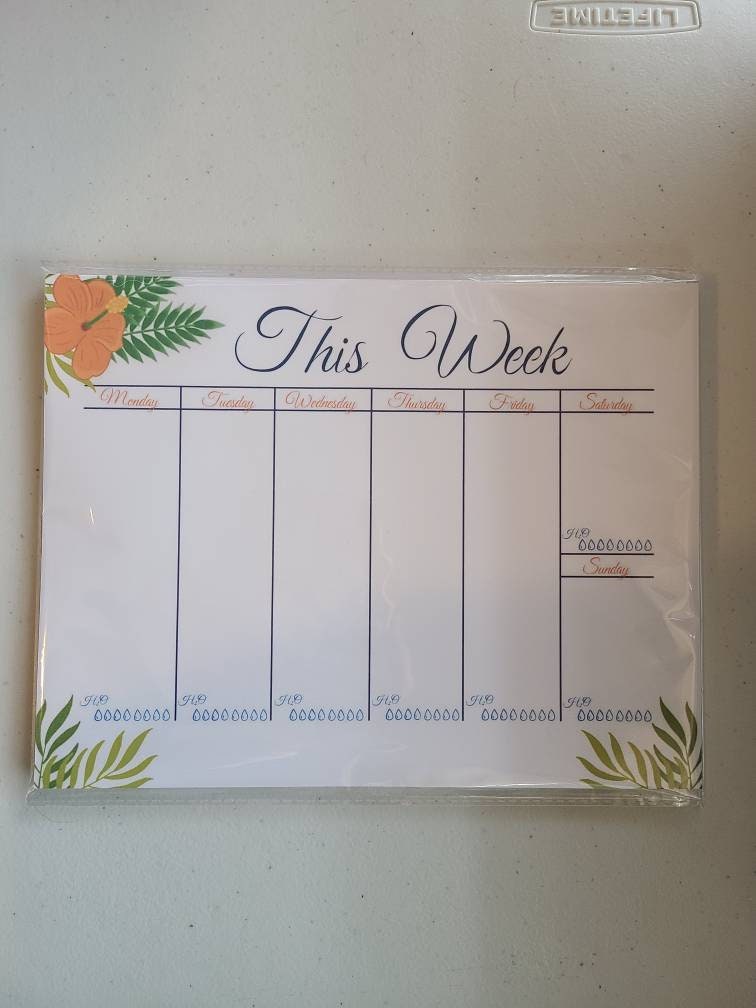 Weekly Planner Notepad- Tangerine Hibiscus (53 sheets) 8.5" x 11"