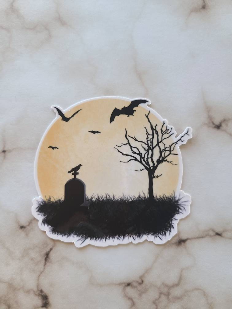 Spooky Halloween Full Moon Tombstone - Vinyl Sticker