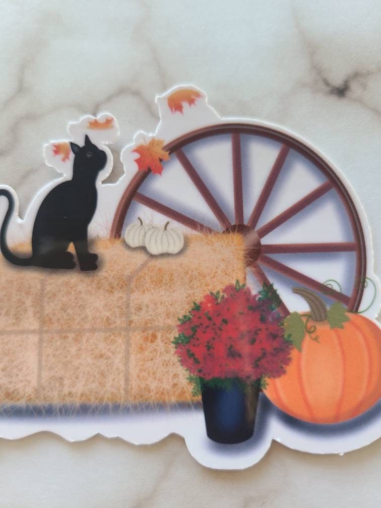 Fall Celebration Falling Leaves, Black Cat- Vinyl Sticker
