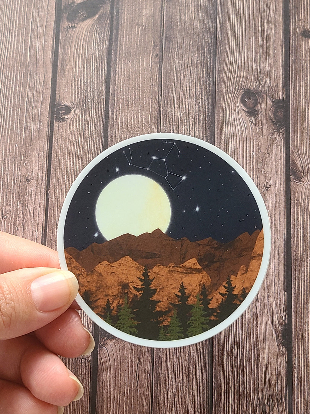 Full Moon Orion Mountain Forest - Vinyl Sticker