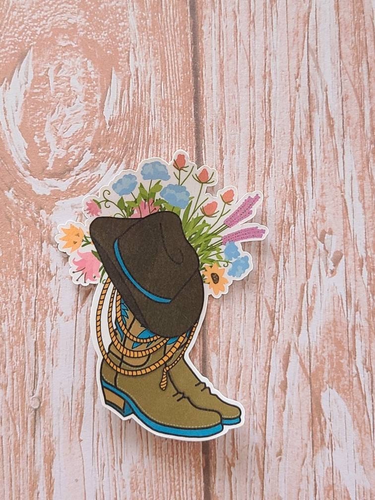 Wildflower Filled Cowboy Boots with Western Cowboy Hat and Laso - Vinyl Sticker