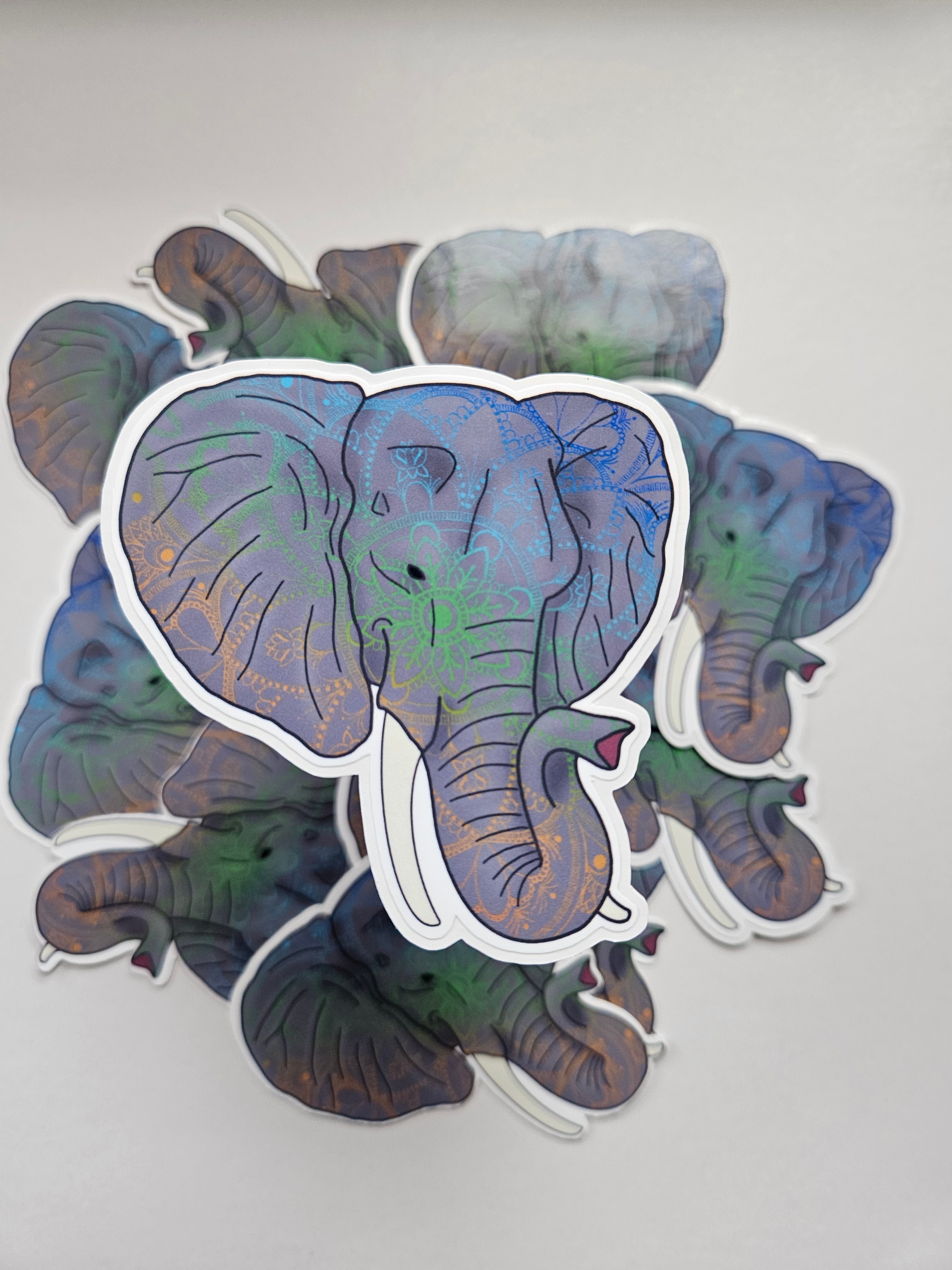 Elephant with Mandala Overlay - Vinyl Sticker