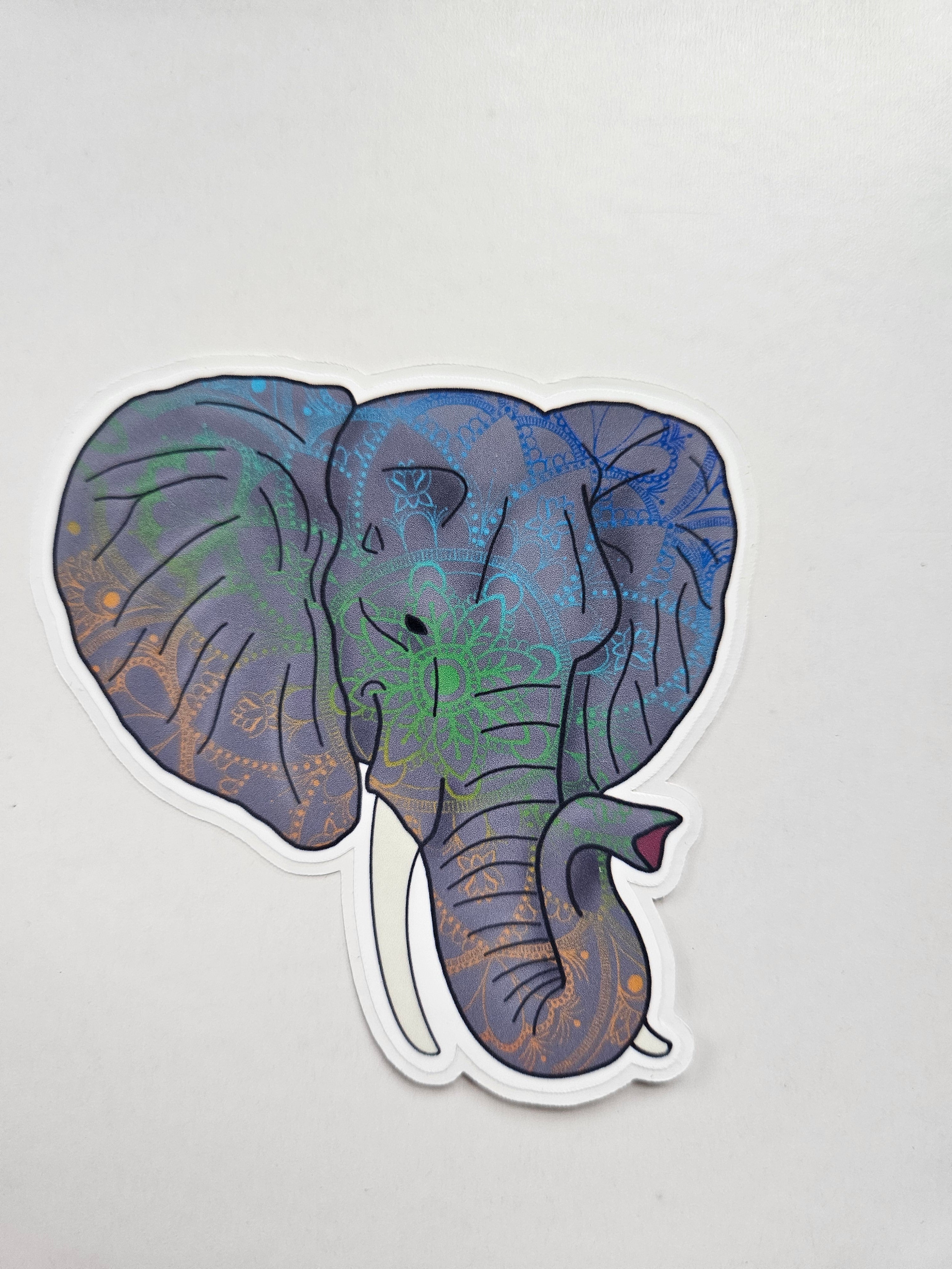 Elephant with Mandala Overlay - Vinyl Sticker