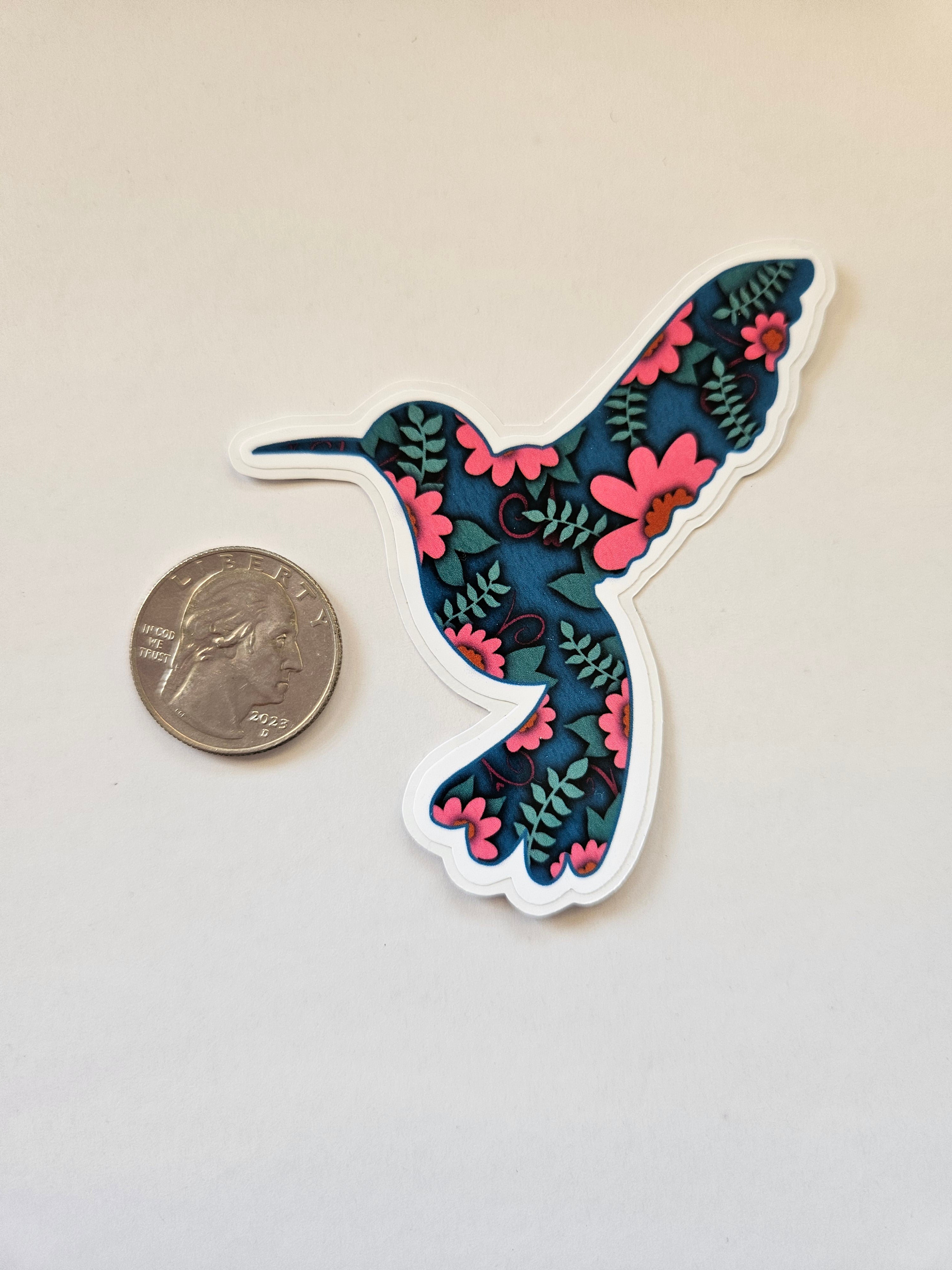 BOHO Inspired Floral Print Hummingbird - Vinyl Sticker