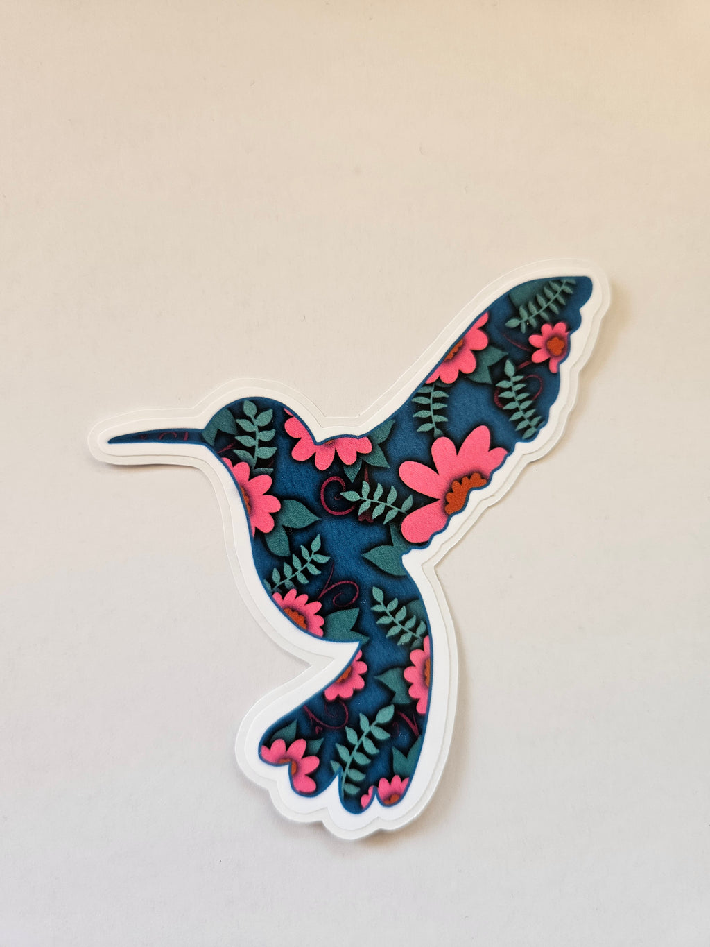 BOHO Inspired Floral Print Hummingbird - Vinyl Sticker
