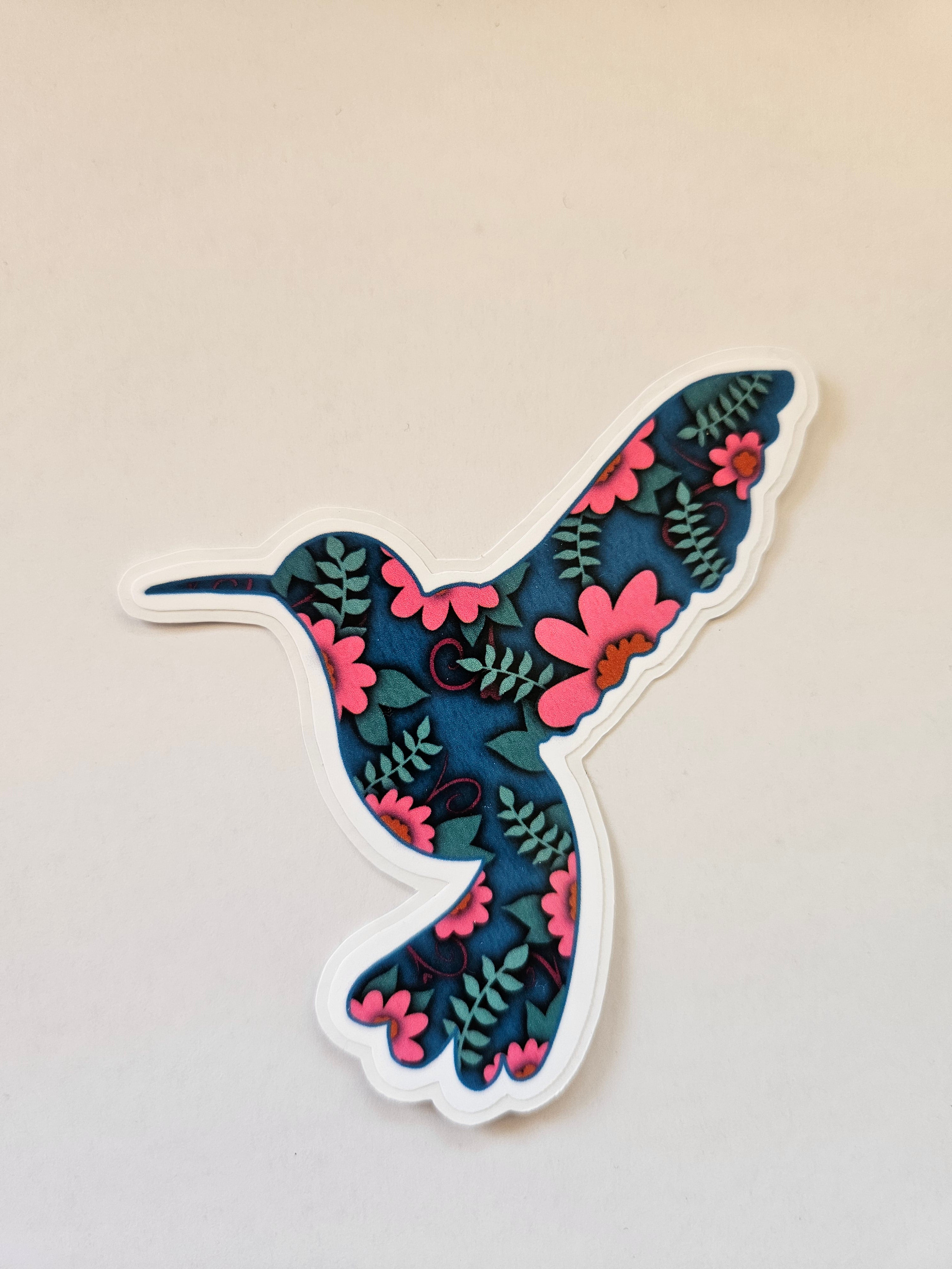 BOHO Inspired Floral Print Hummingbird - Vinyl Sticker
