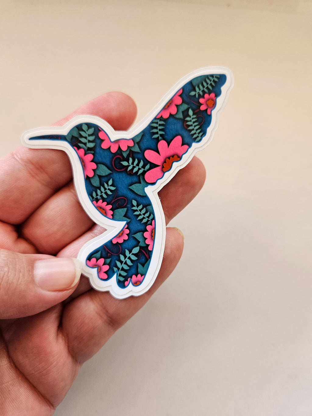 BOHO Inspired Floral Print Hummingbird - Vinyl Sticker
