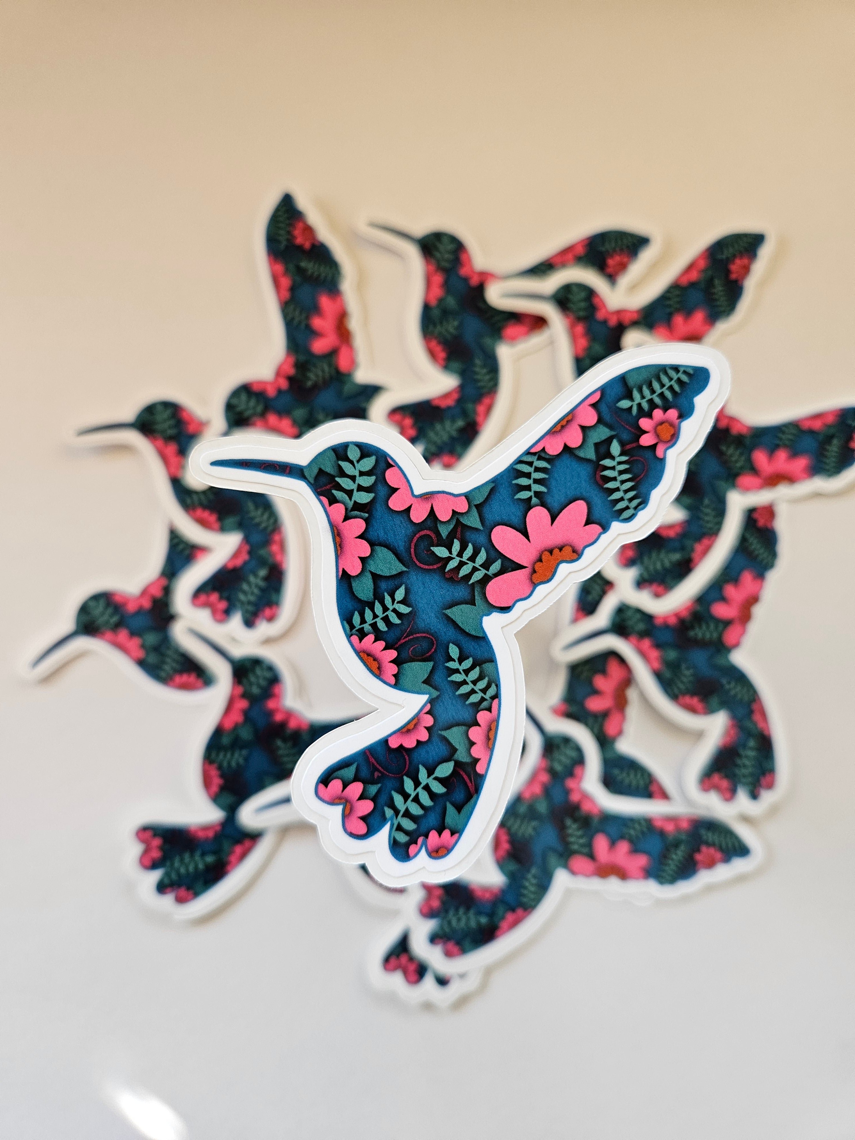 BOHO Inspired Floral Print Hummingbird - Vinyl Sticker