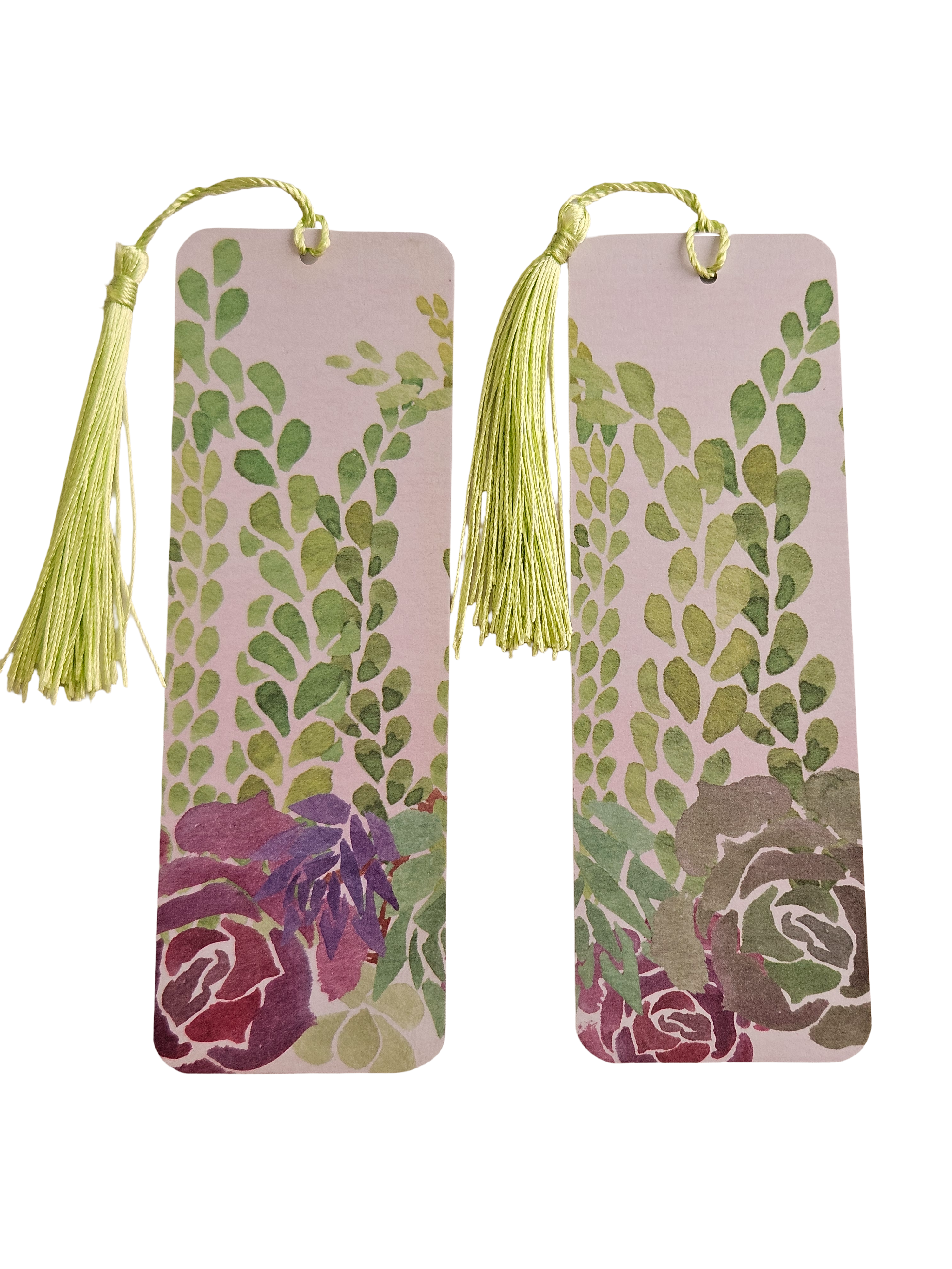 Handmade Laminated Bookmark with Tassel- Watercolor Succulents