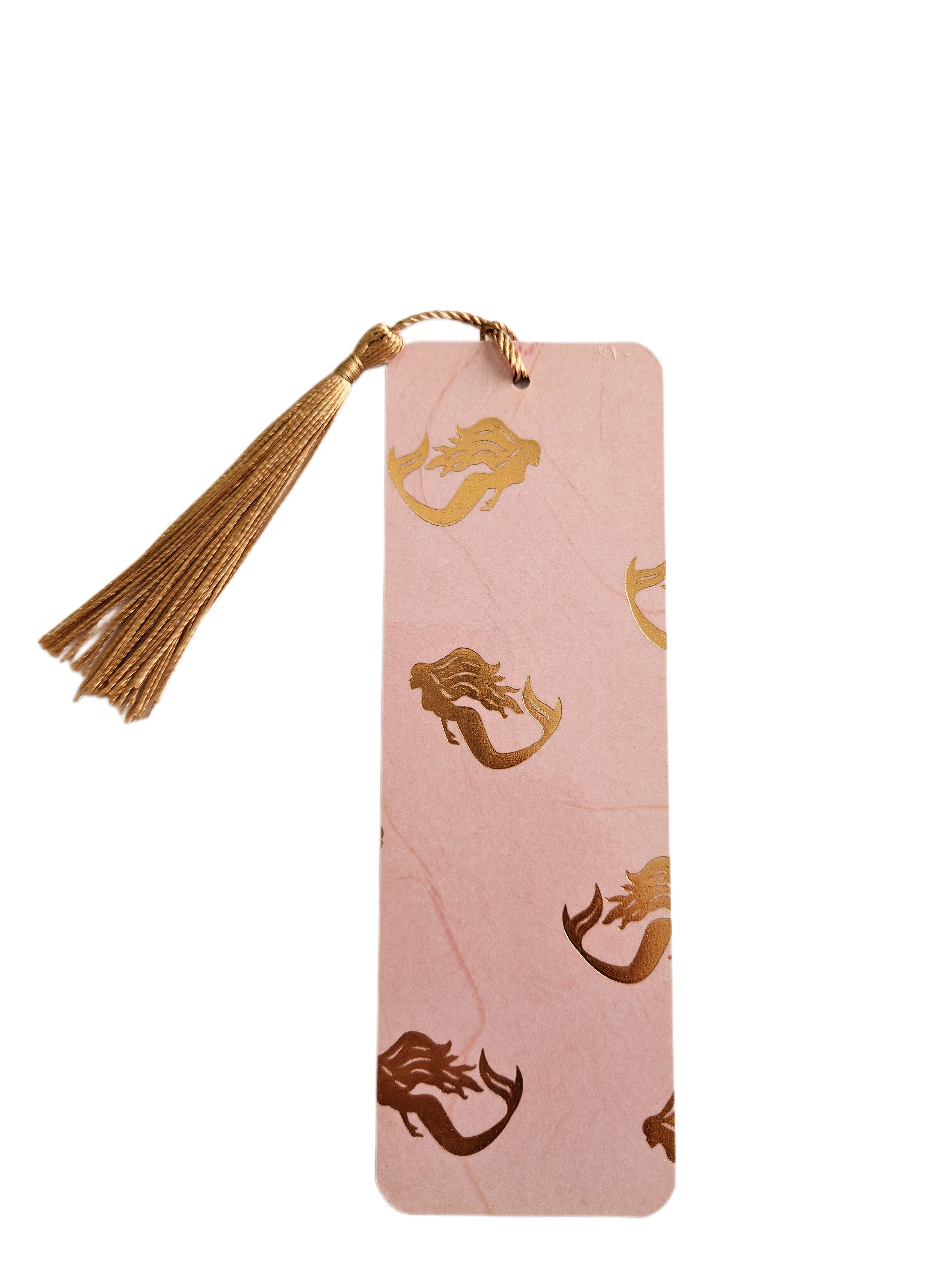 Handmade Laminated Bookmark with Tassel- Pink and Gold Mermaid