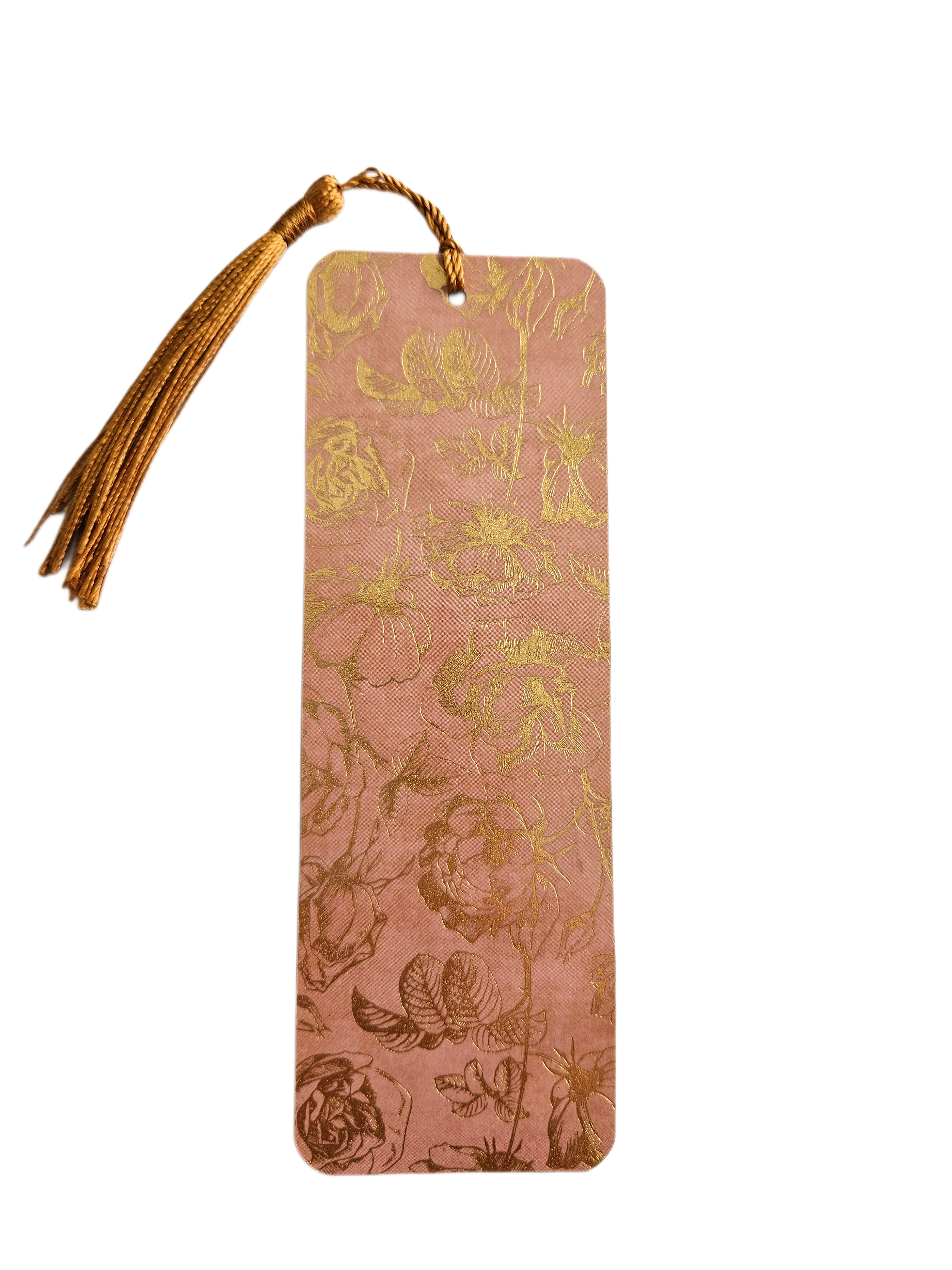 Handmade Laminated Bookmark with Tassel- Gold Foil Vintage Rose