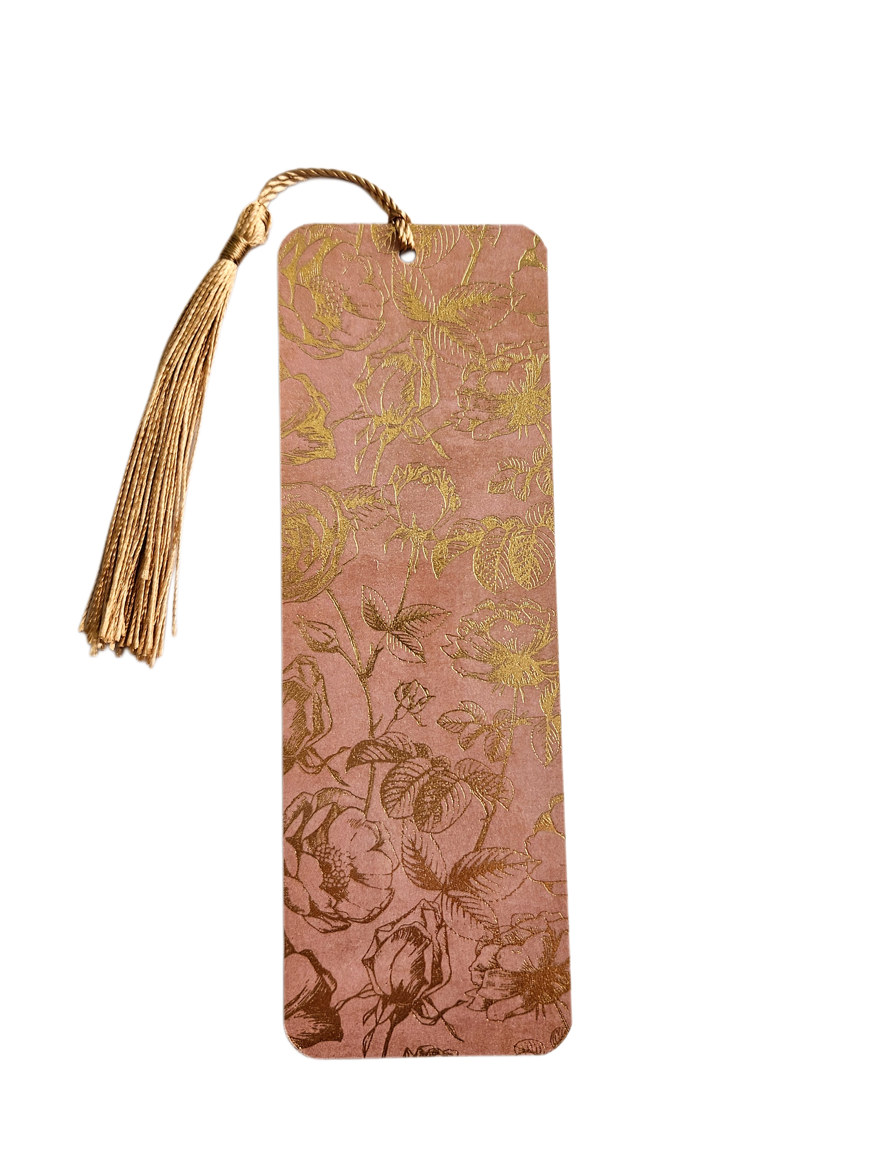 Handmade Laminated Bookmark with Tassel- Gold Foil Vintage Rose