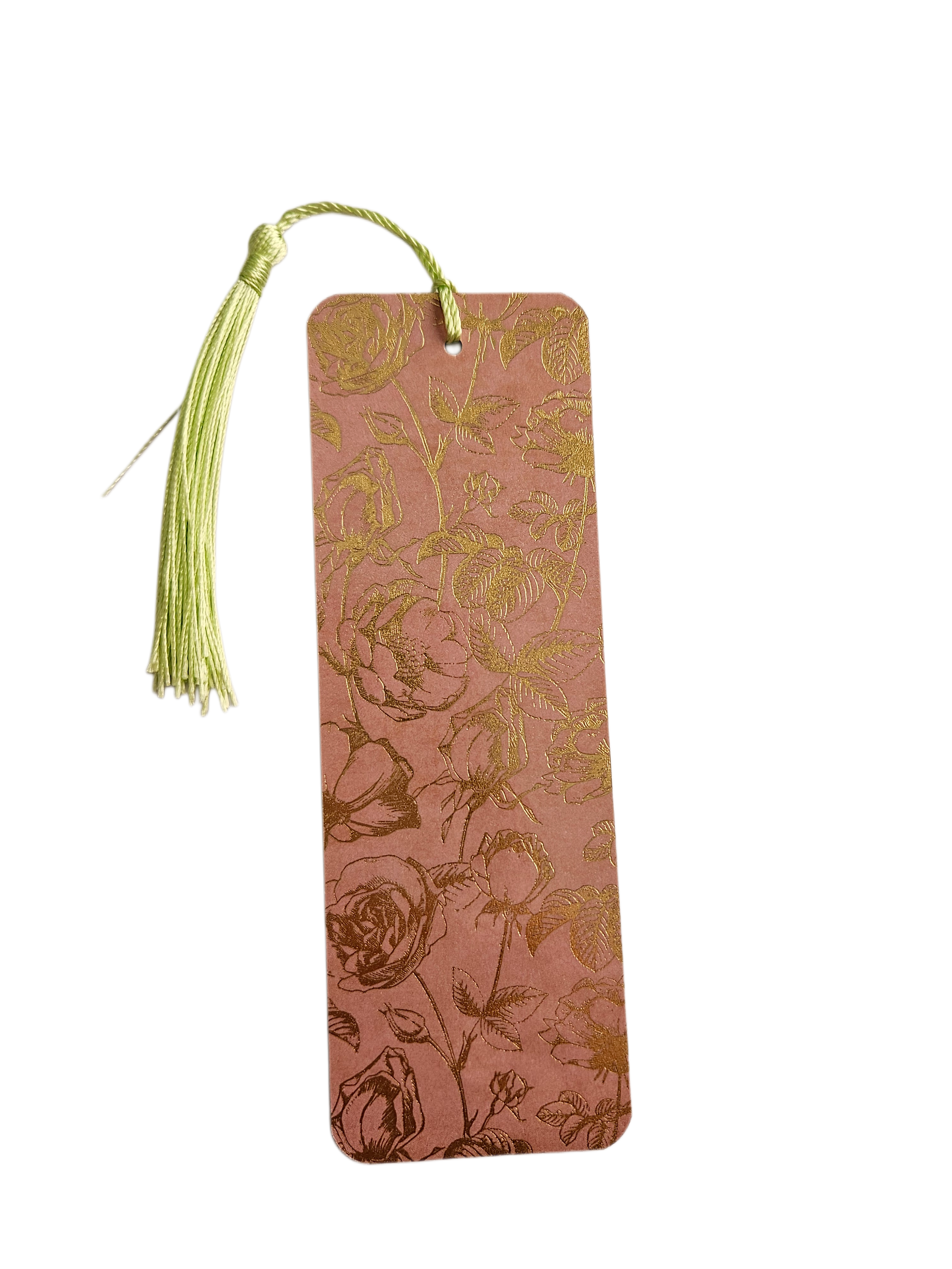 Handmade Laminated Bookmark with Tassel- Gold Foil Vintage Rose