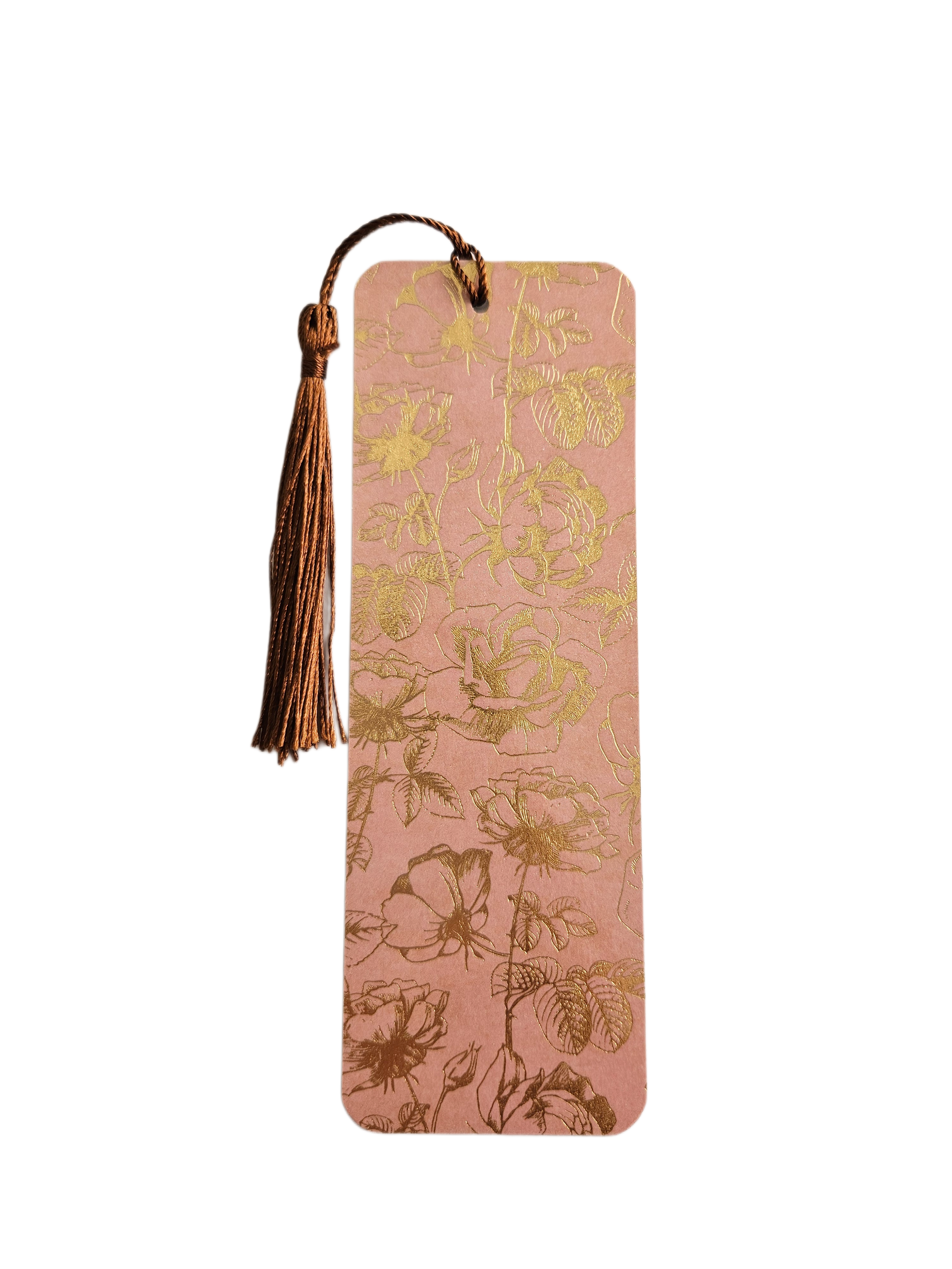 Handmade Laminated Bookmark with Tassel- Gold Foil Vintage Rose