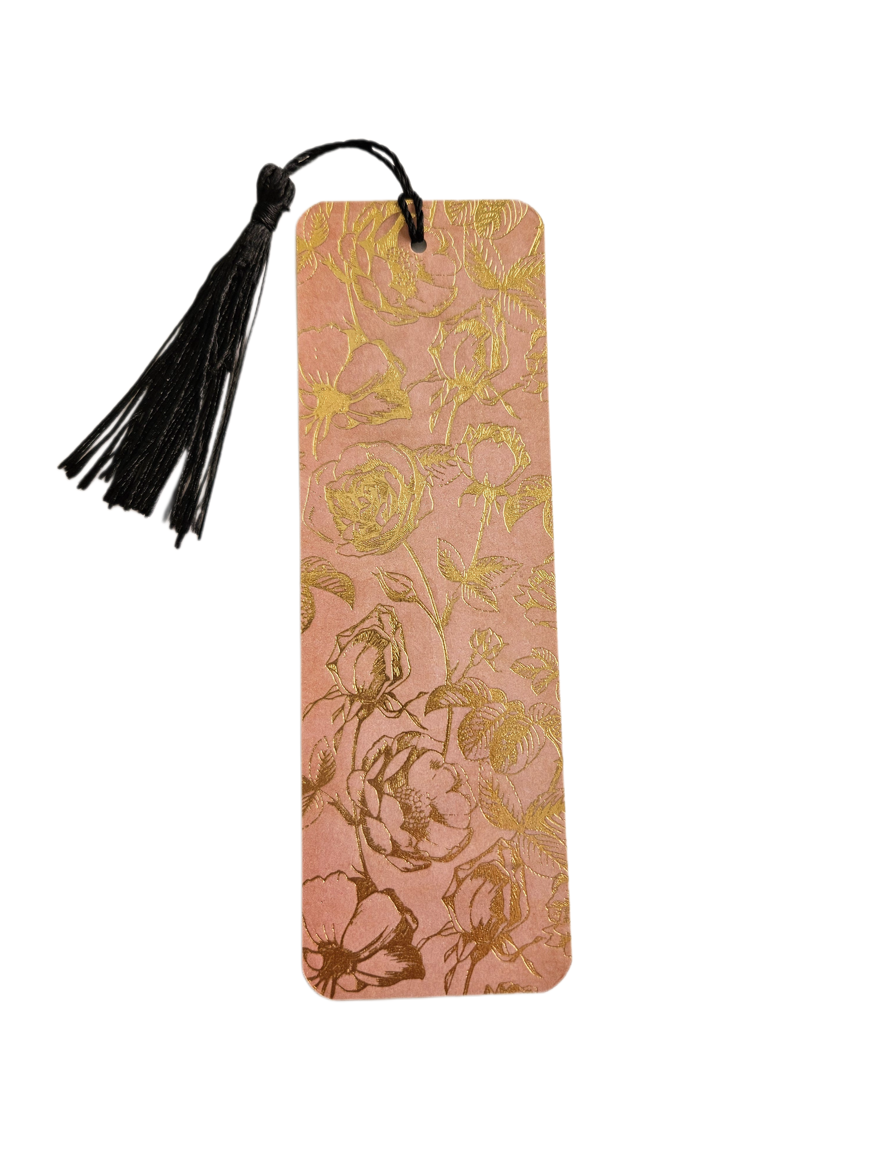 Handmade Laminated Bookmark with Tassel- Gold Foil Vintage Rose
