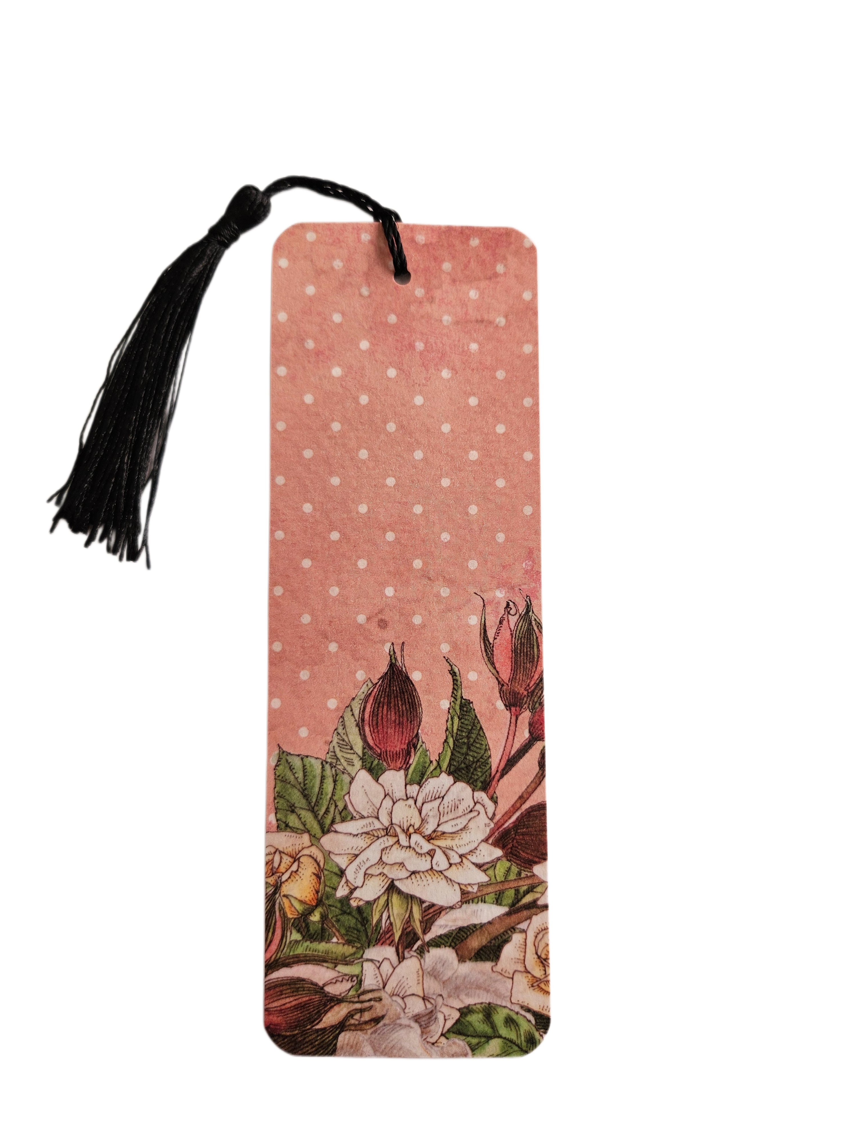 Handmade Laminated Bookmark with Tassel- Polka Dot Vintage Floral