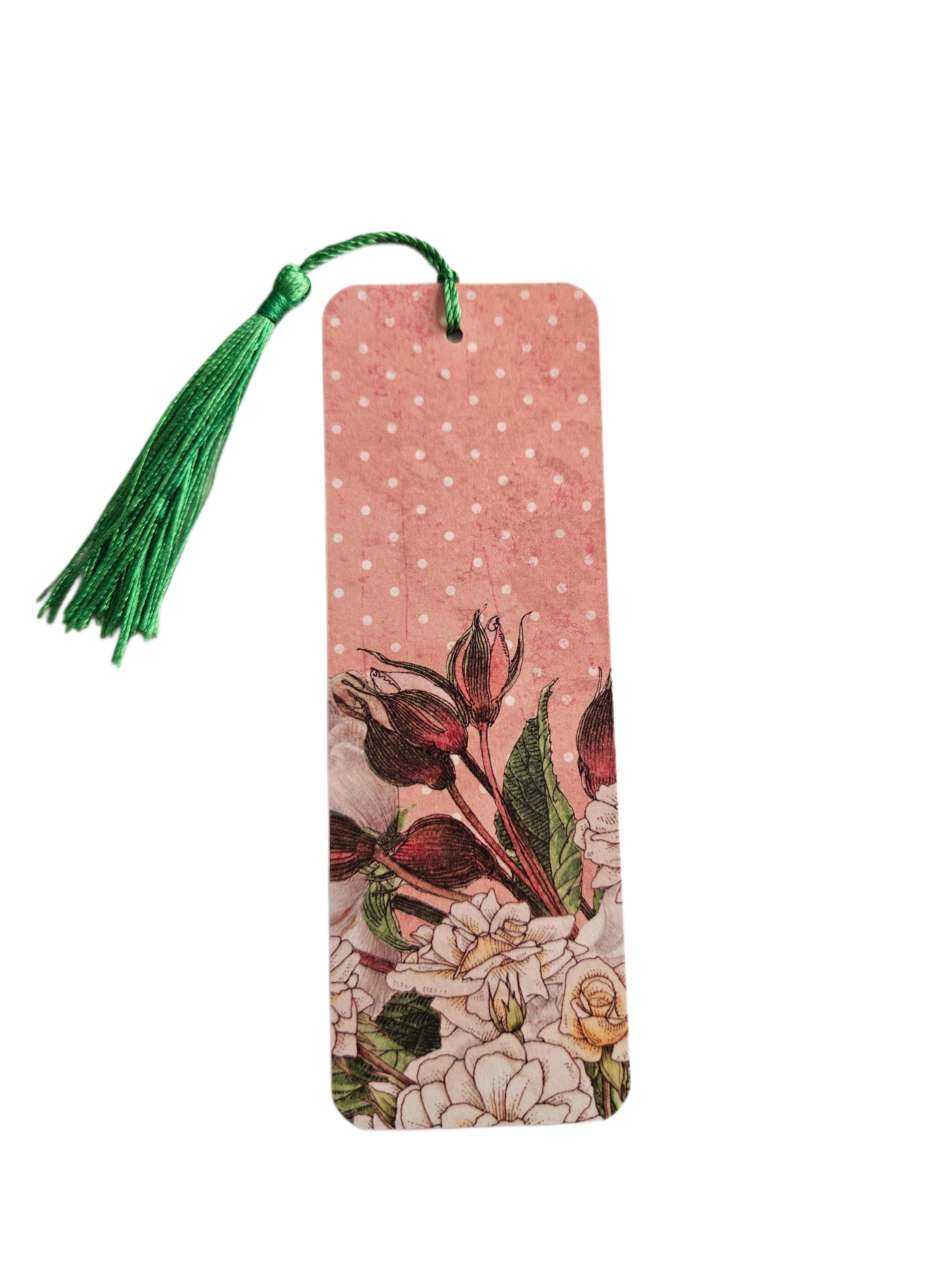 Handmade Laminated Bookmark with Tassel- Polka Dot Vintage Floral