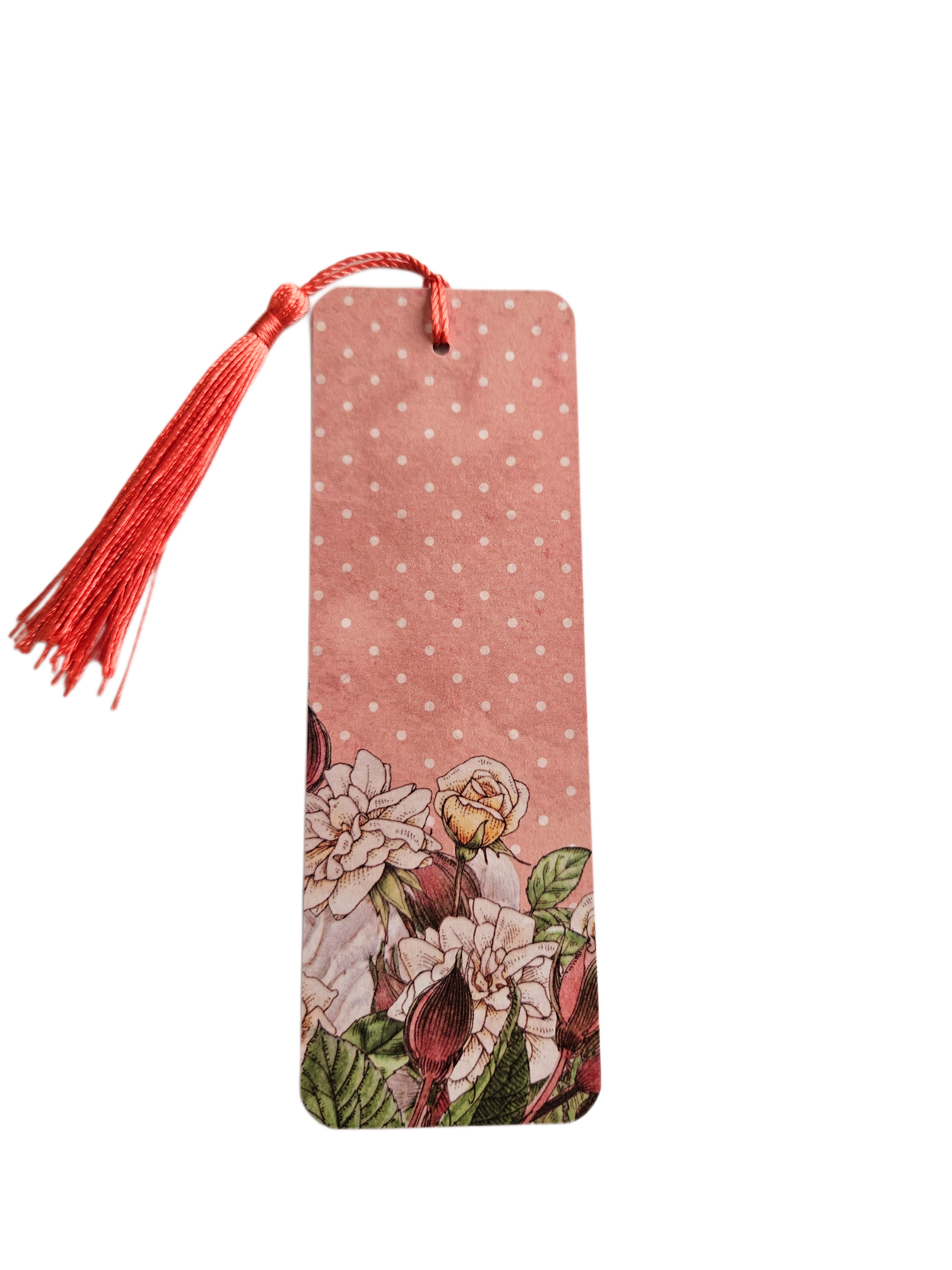 Handmade Laminated Bookmark with Tassel- Polka Dot Vintage Floral