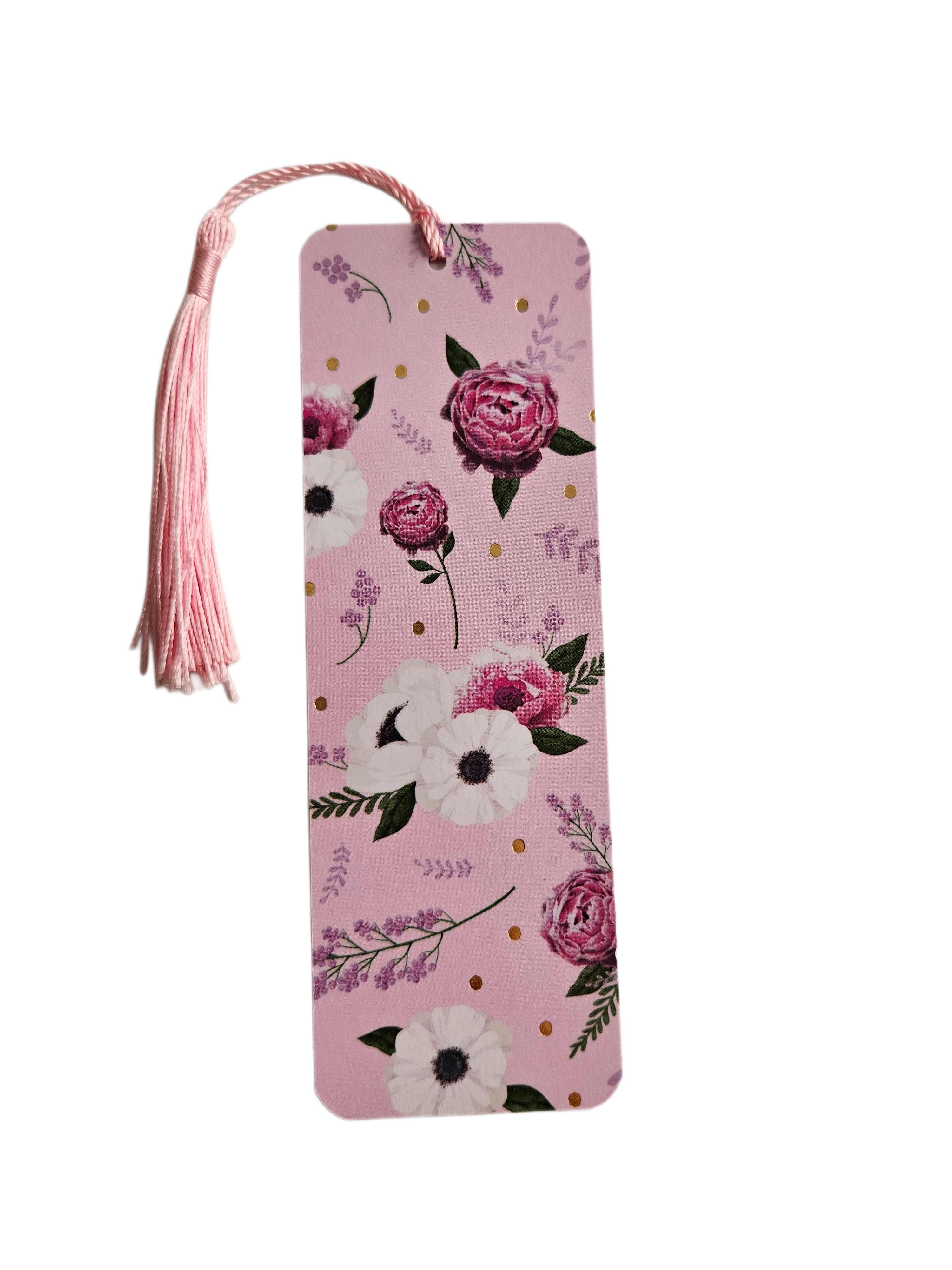 Handmade Laminated Bookmark with Tassel- Whimsical Peony and Poppy