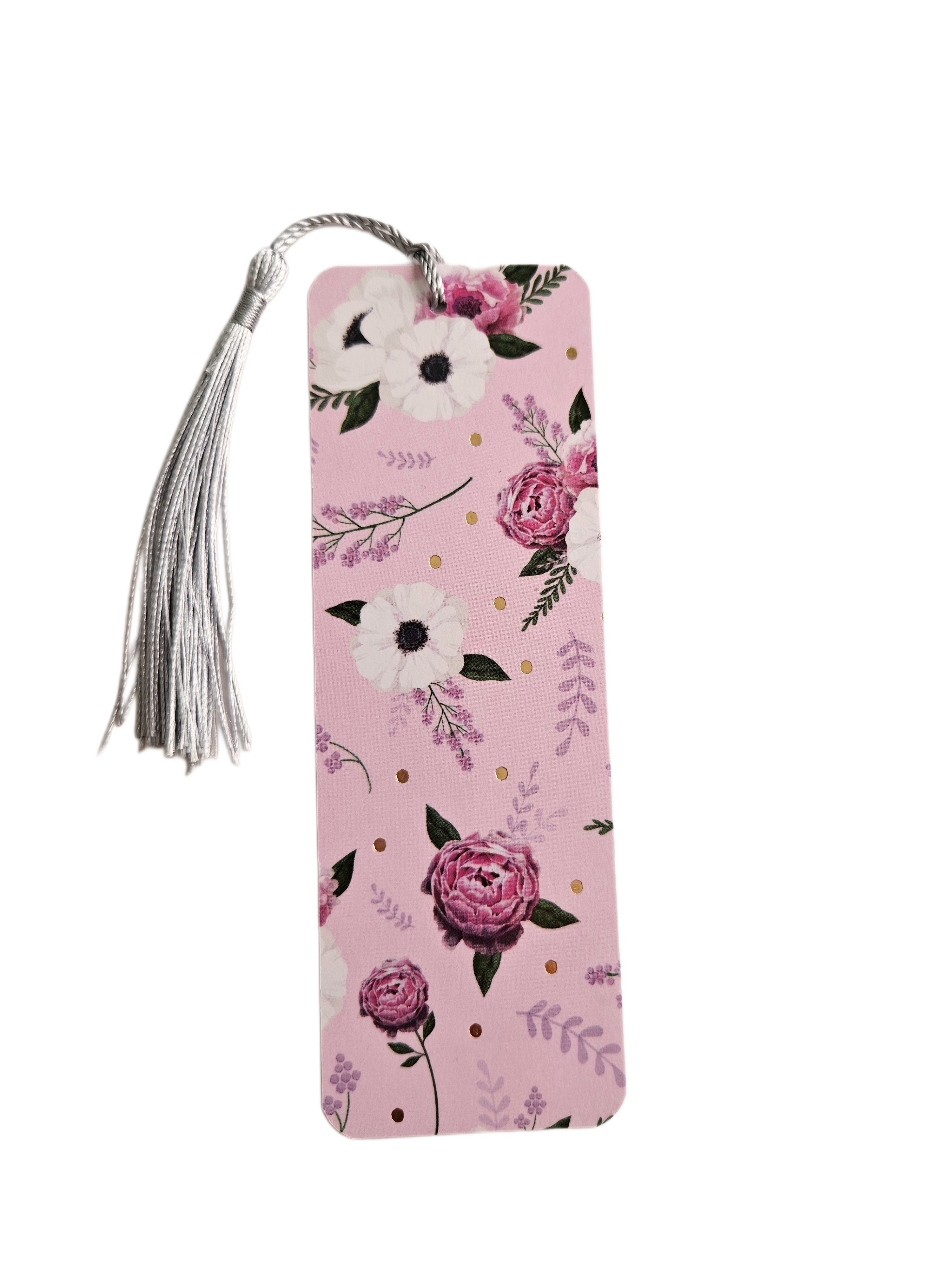 Handmade Laminated Bookmark with Tassel- Whimsical Peony and Poppy