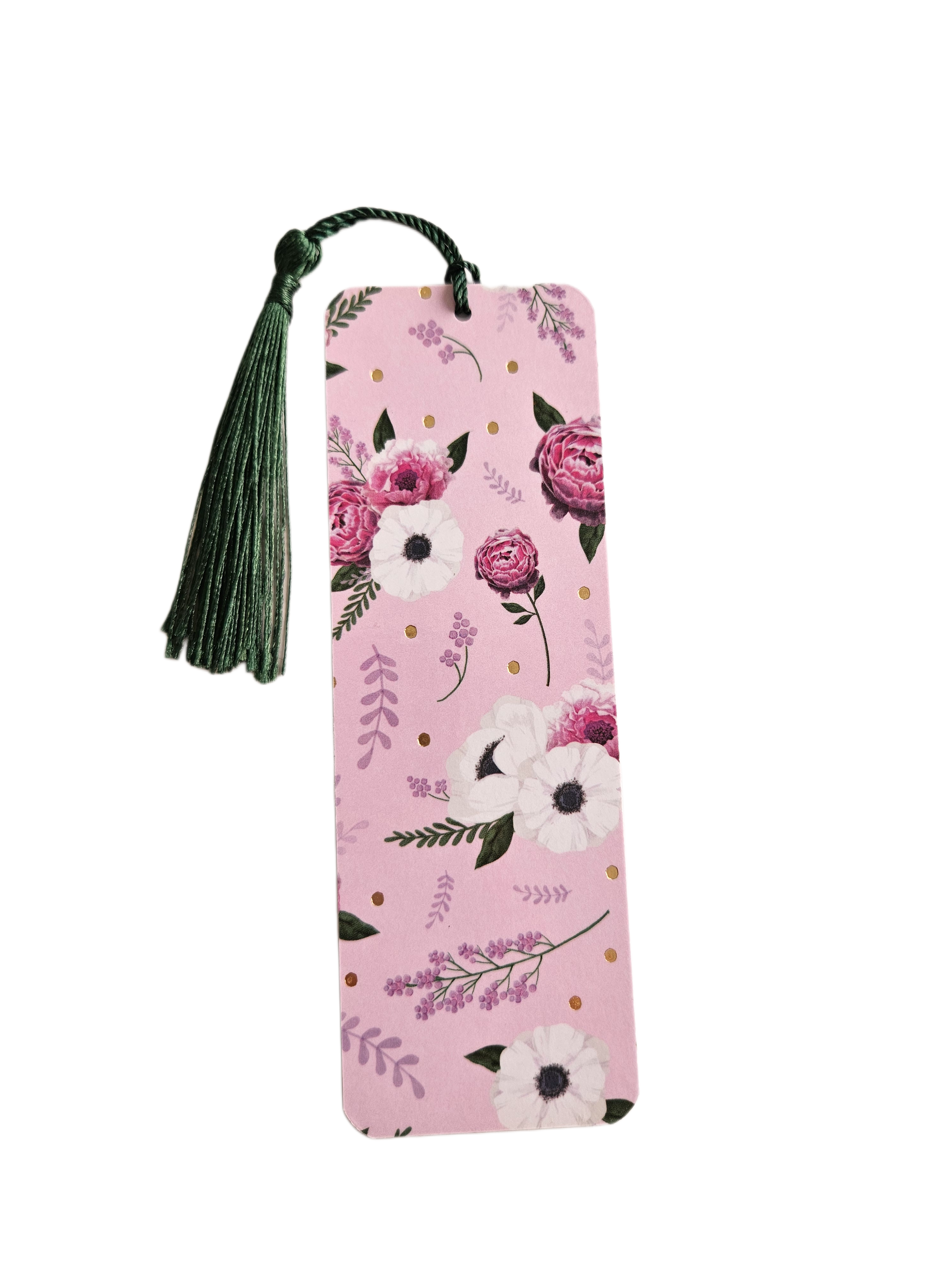 Handmade Laminated Bookmark with Tassel- Whimsical Peony and Poppy