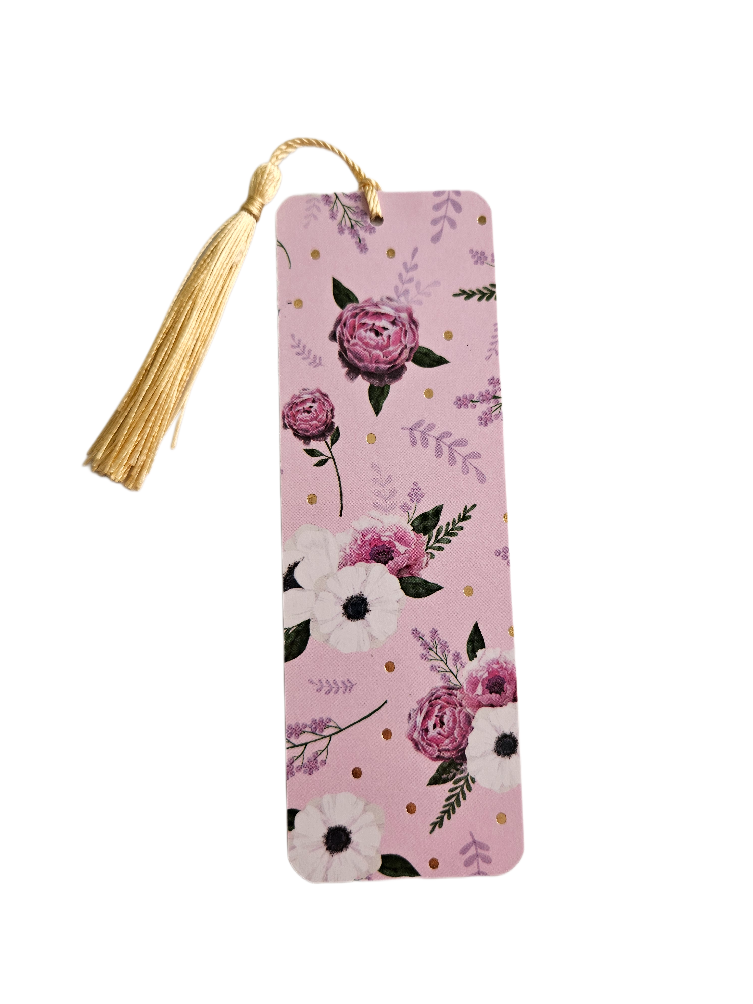 Handmade Laminated Bookmark with Tassel- Whimsical Peony and Poppy