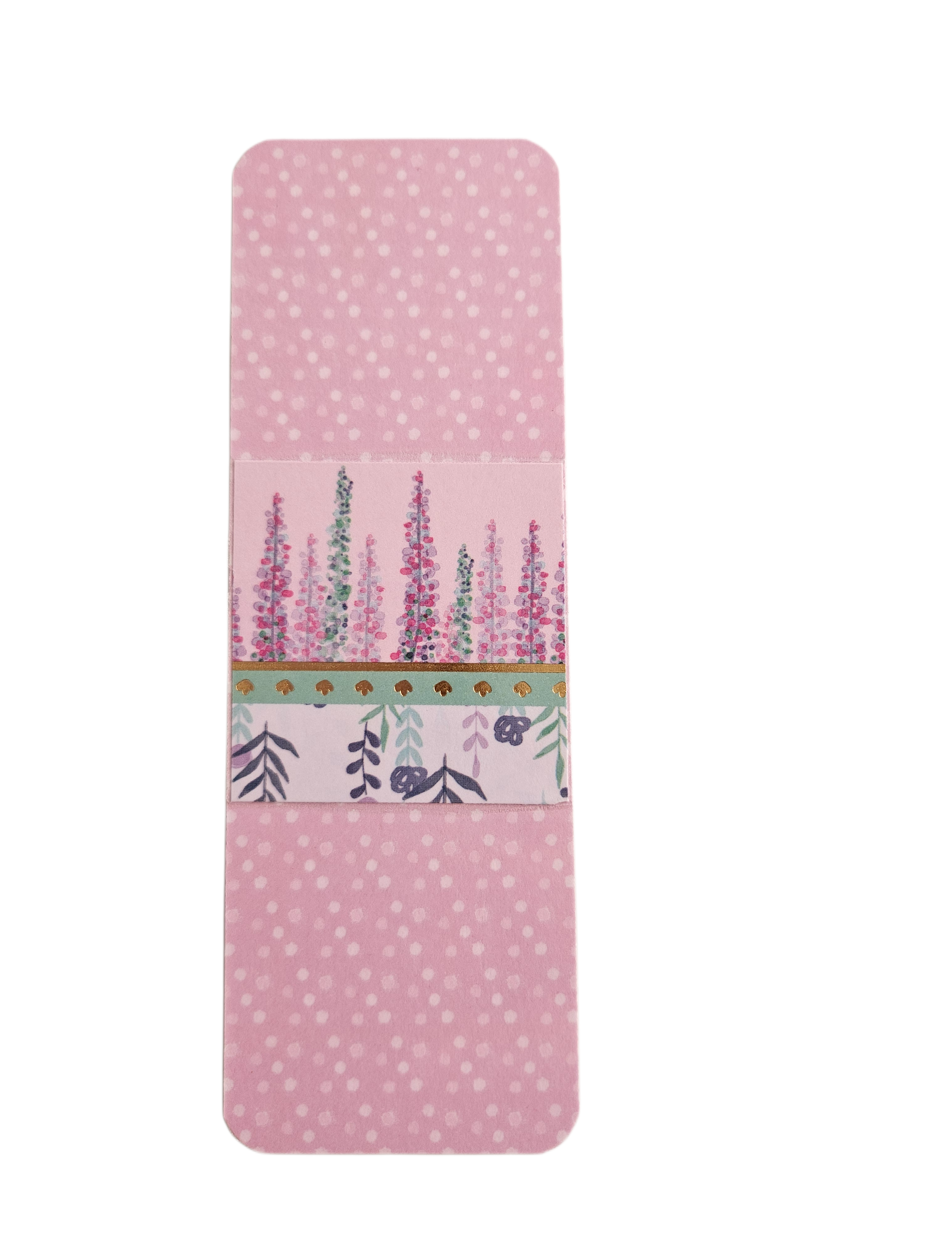 Handmade Laminated Bookmark- Pink Polka Dot and Wildflower