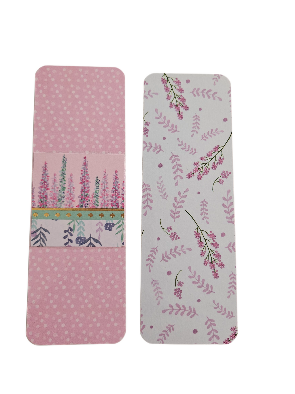 Handmade Laminated Bookmark- Pink Polka Dot and Wildflower