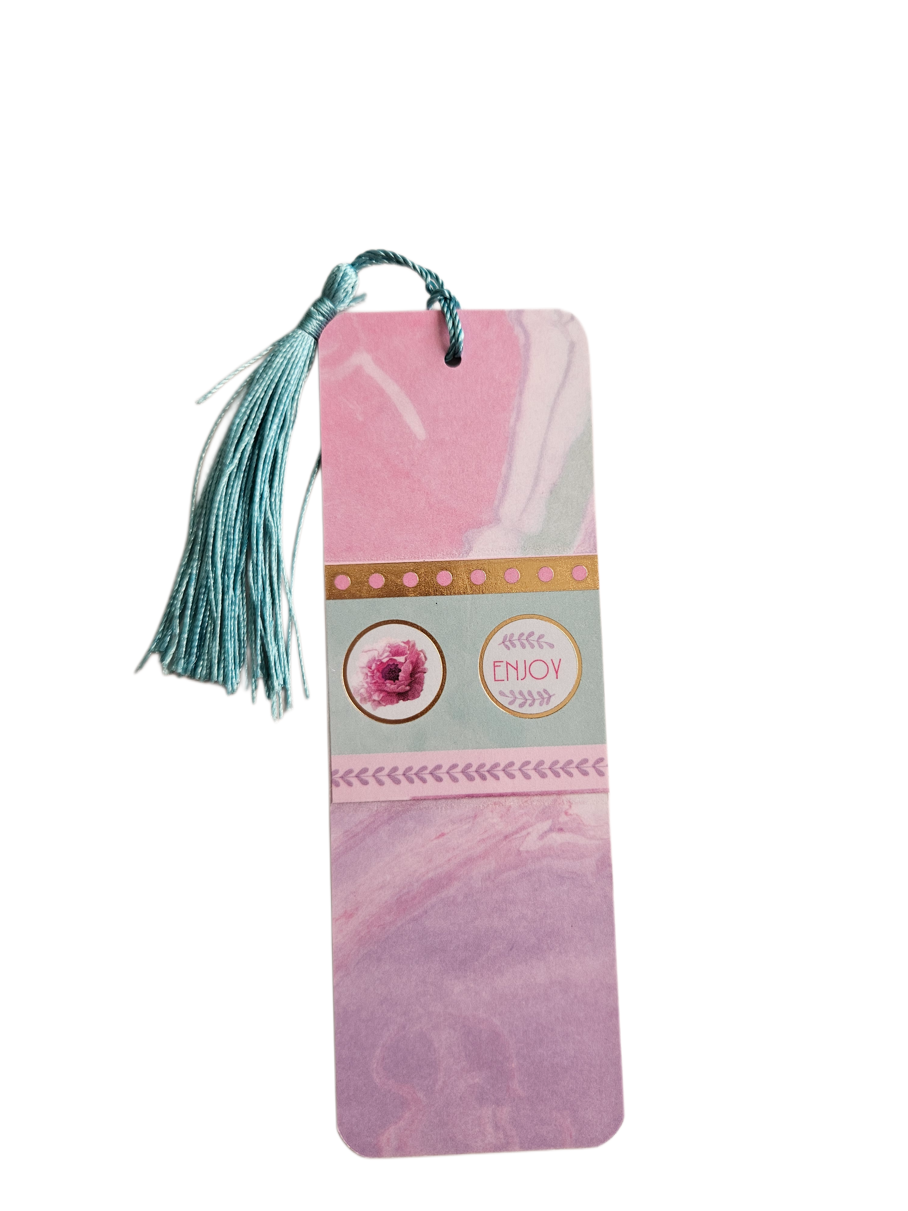Handmade Laminated Bookmark with Tassel- Marble Peony with Sentiment