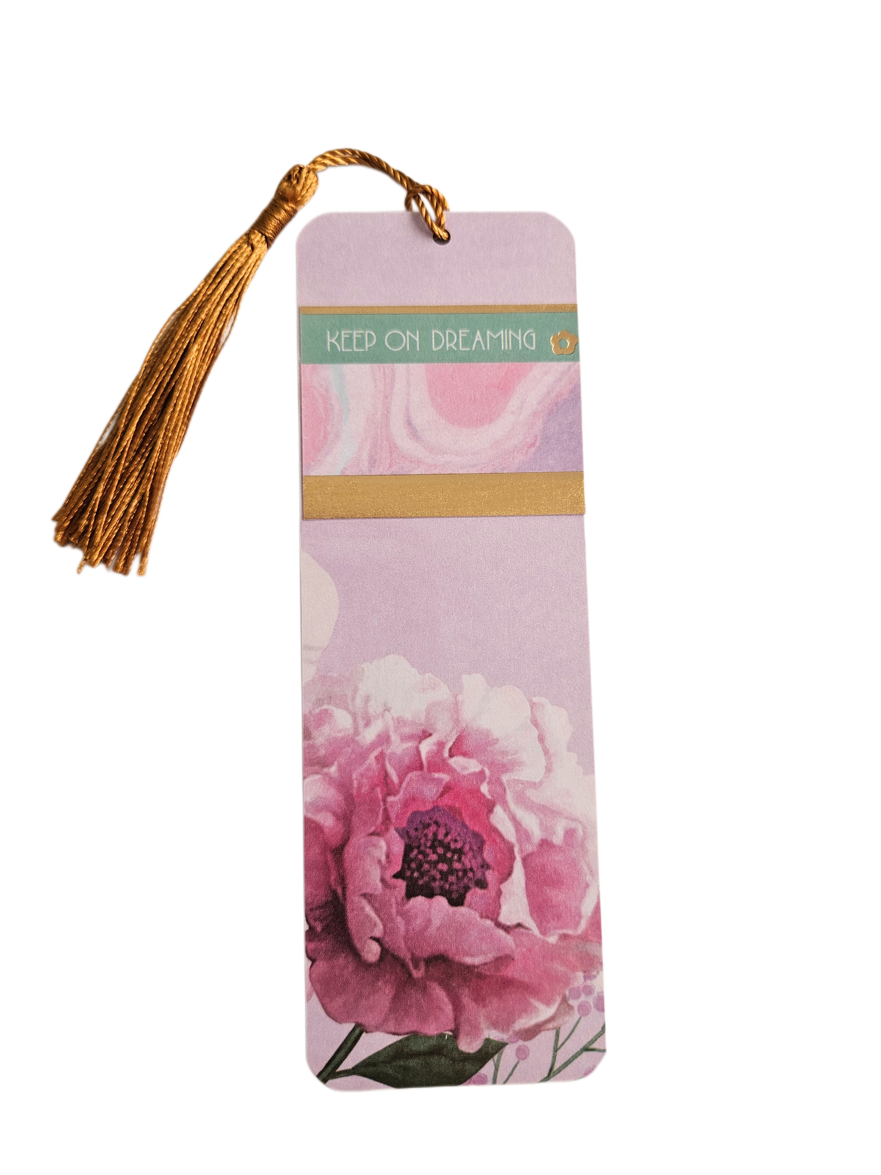 Handmade Laminated Bookmark with Tassel- Pink Peony and White Poppy