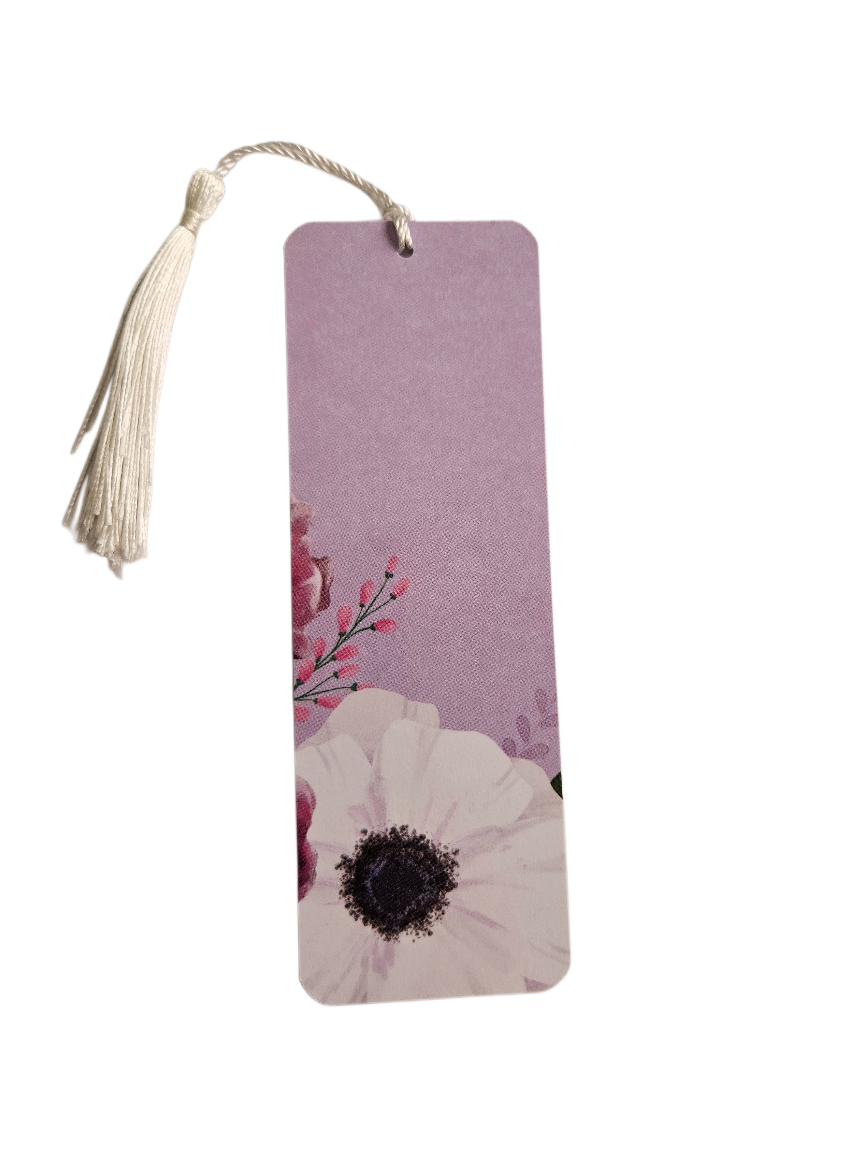 Handmade Laminated Bookmark with Tassel- Pink Peony and White Poppy