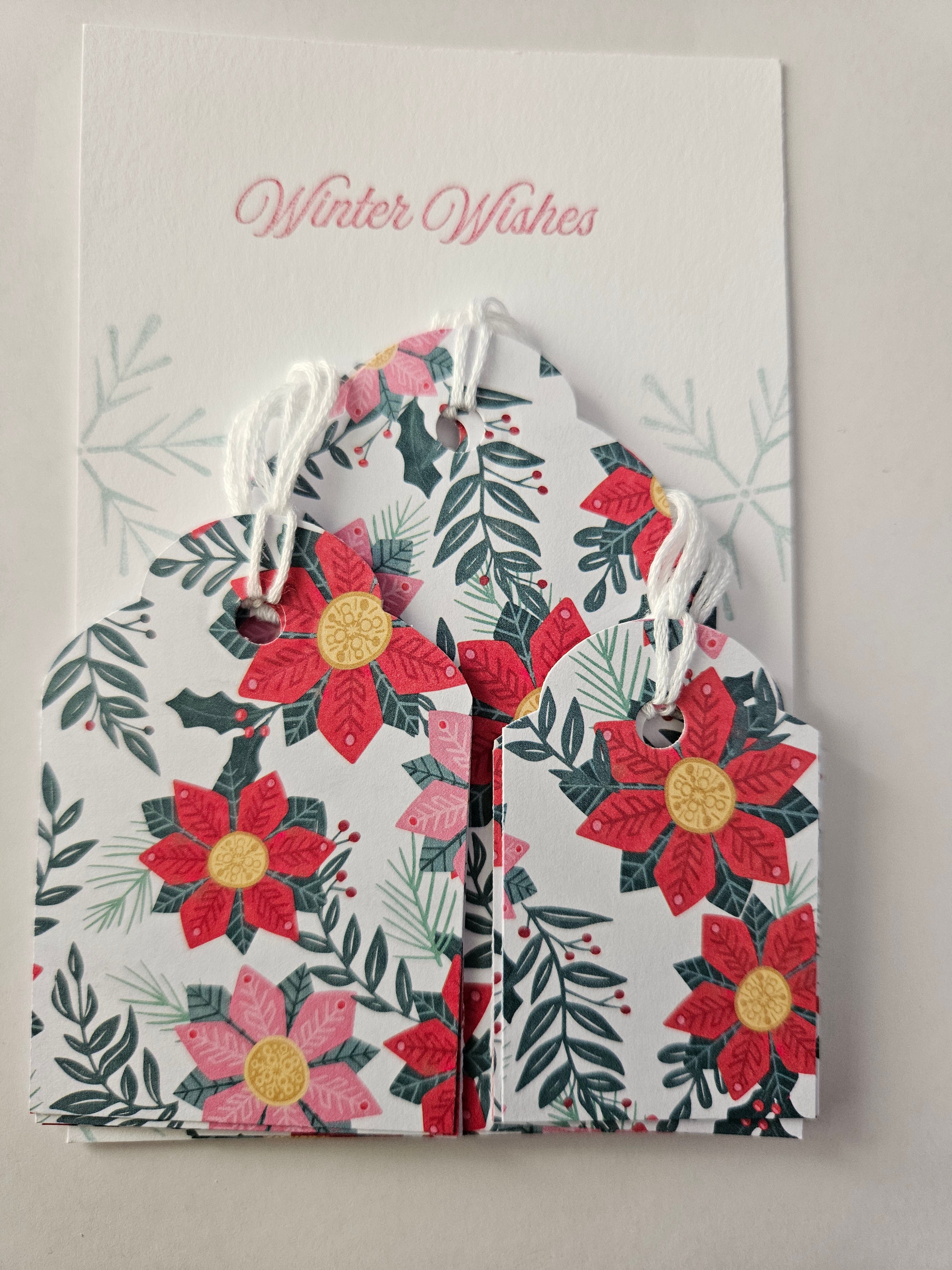 Christmas Gift Tags – Set of 12 Handmade Holiday Tags - Poinsettias and Foliage