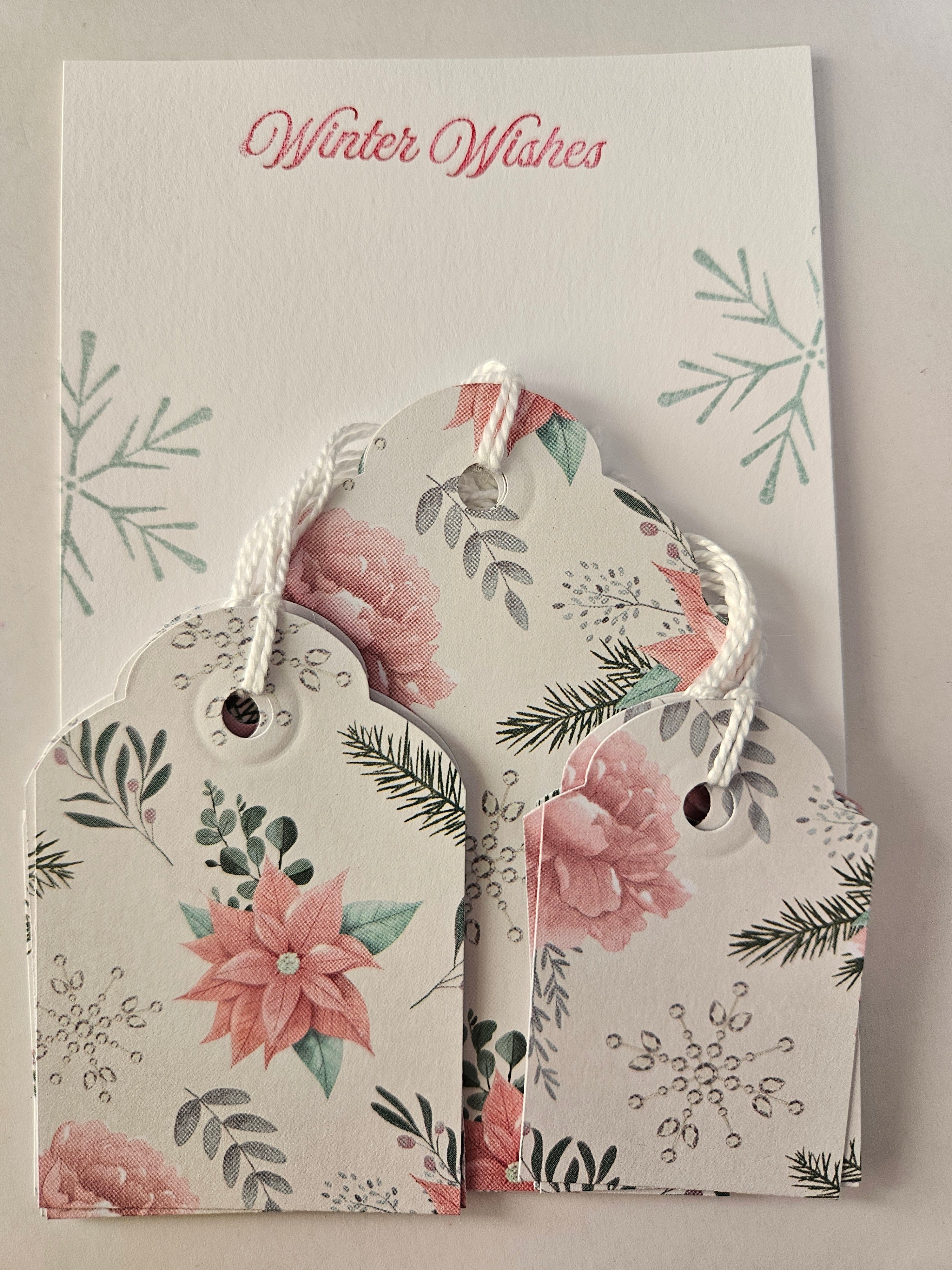 Christmas Gift Tags – Set of 12 Handmade Holiday Tags - Poinsettias and Foliage