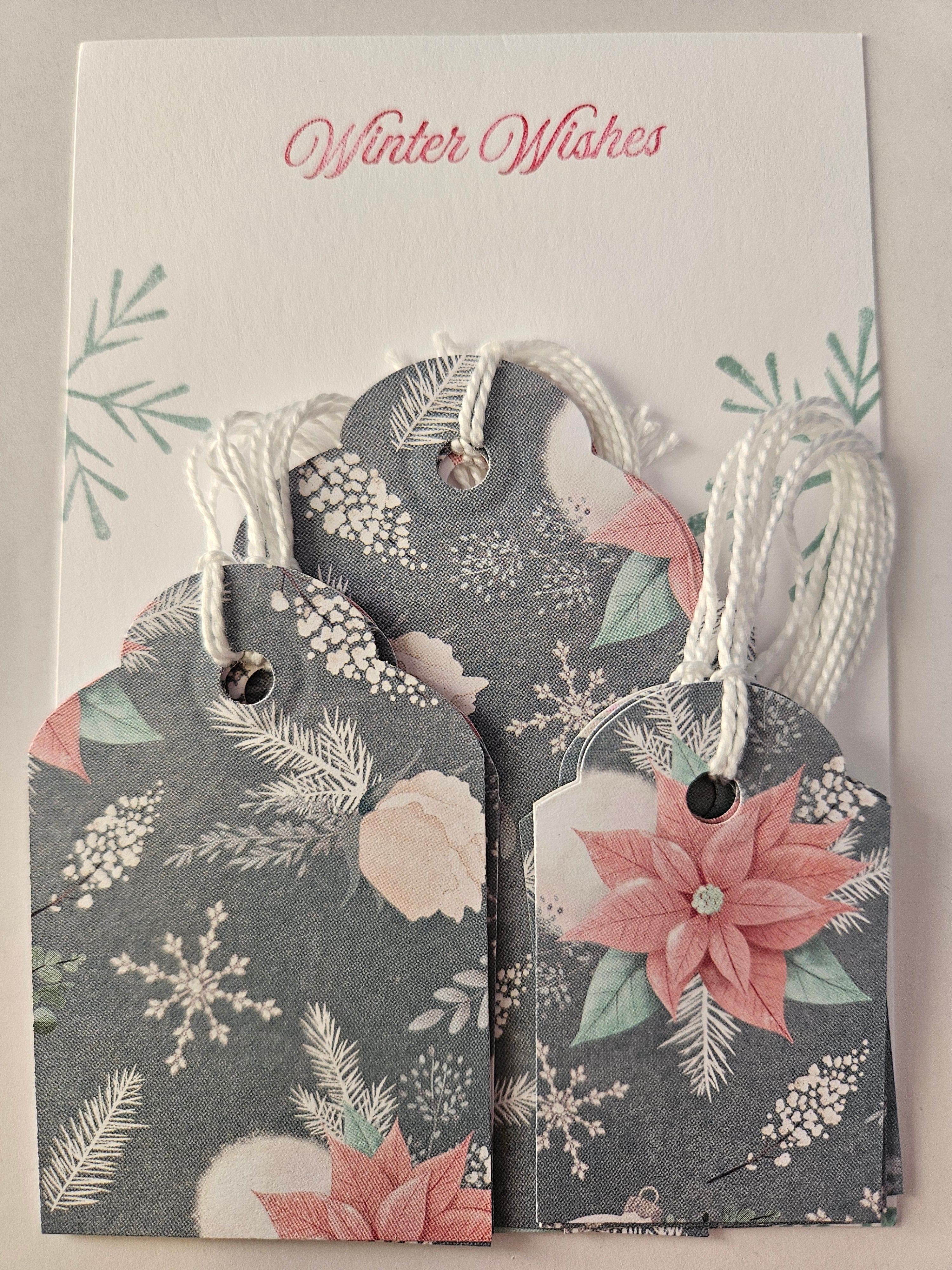 Christmas Gift Tags – Set of 12 Handmade Holiday Tags - Poinsettias and Foliage