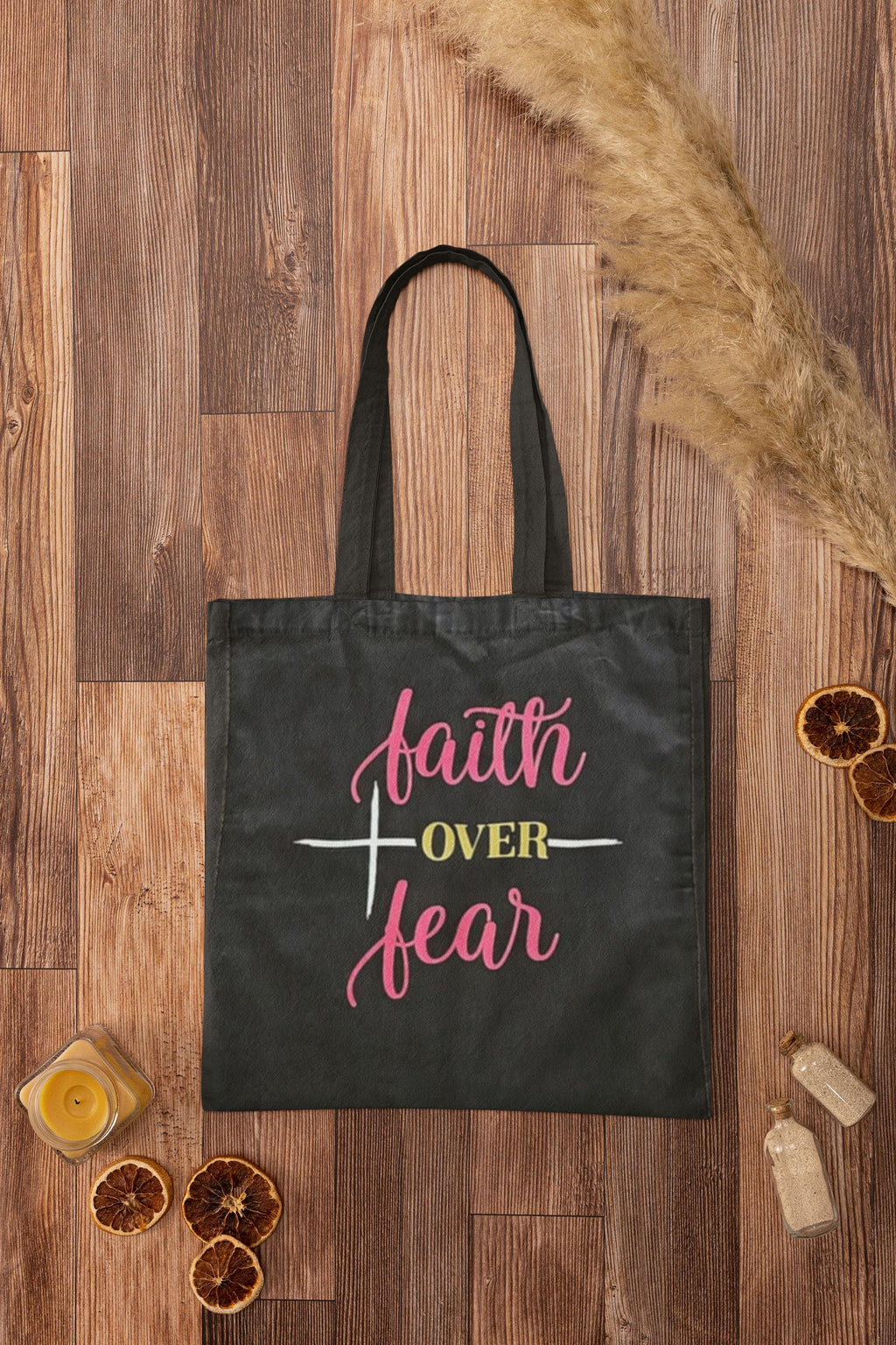 Christian Canvas Tote Bag Faith Over Fear