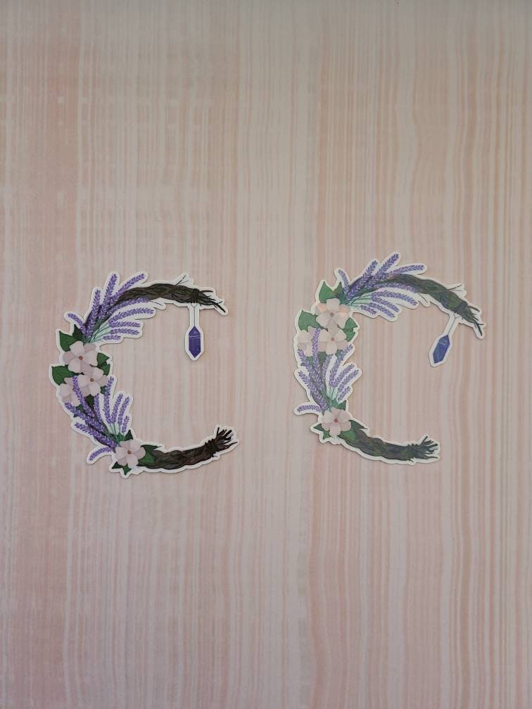 Lavender Cresent Wreath with Hanging Purple Crystal - Laminated Vinyl Sticker