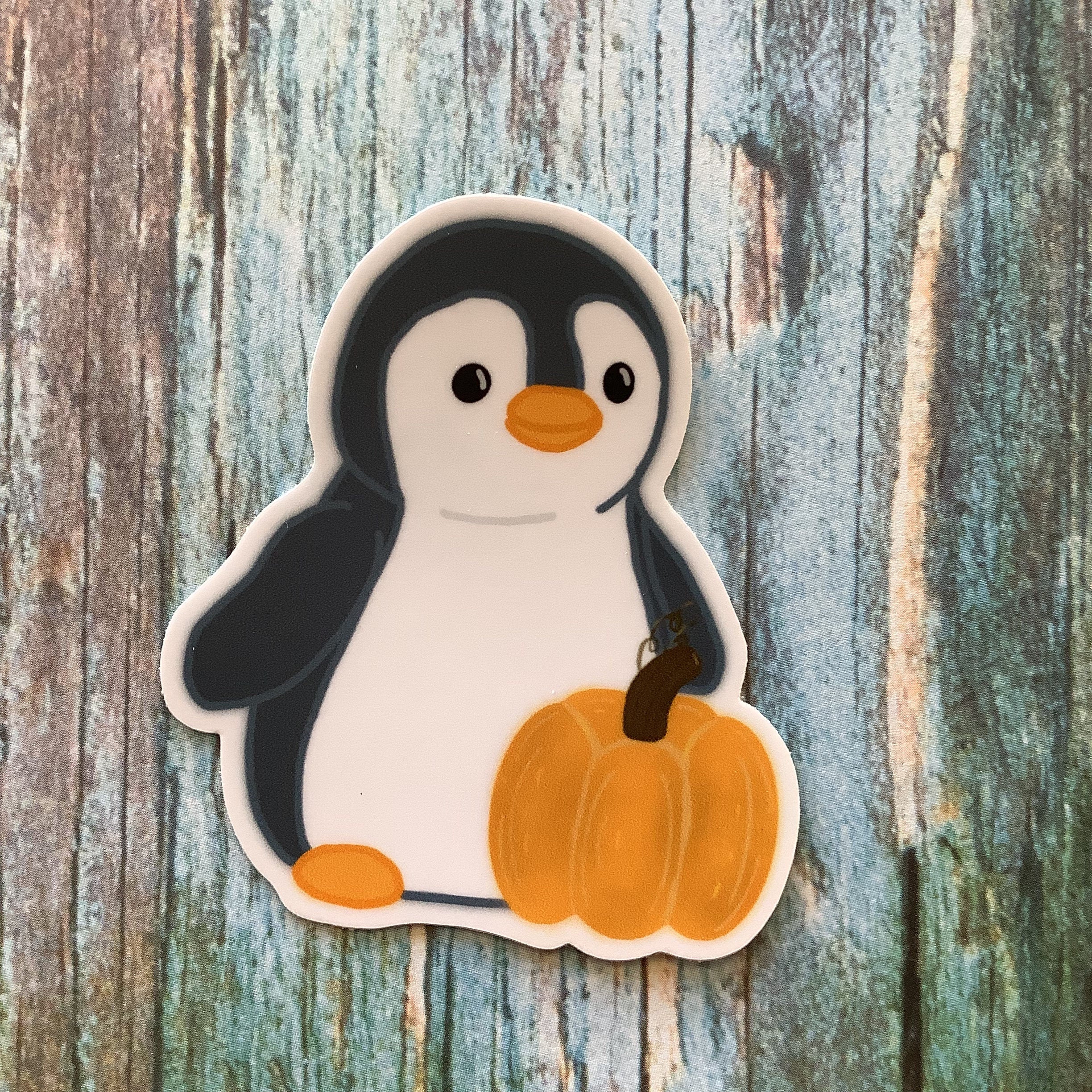 Penguin with Pumpkin Fall - Vinyl Sticker