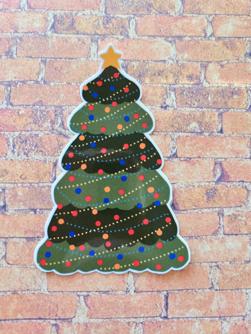 Decorated Green Christmas Pine Tree - Vinyl Sticker