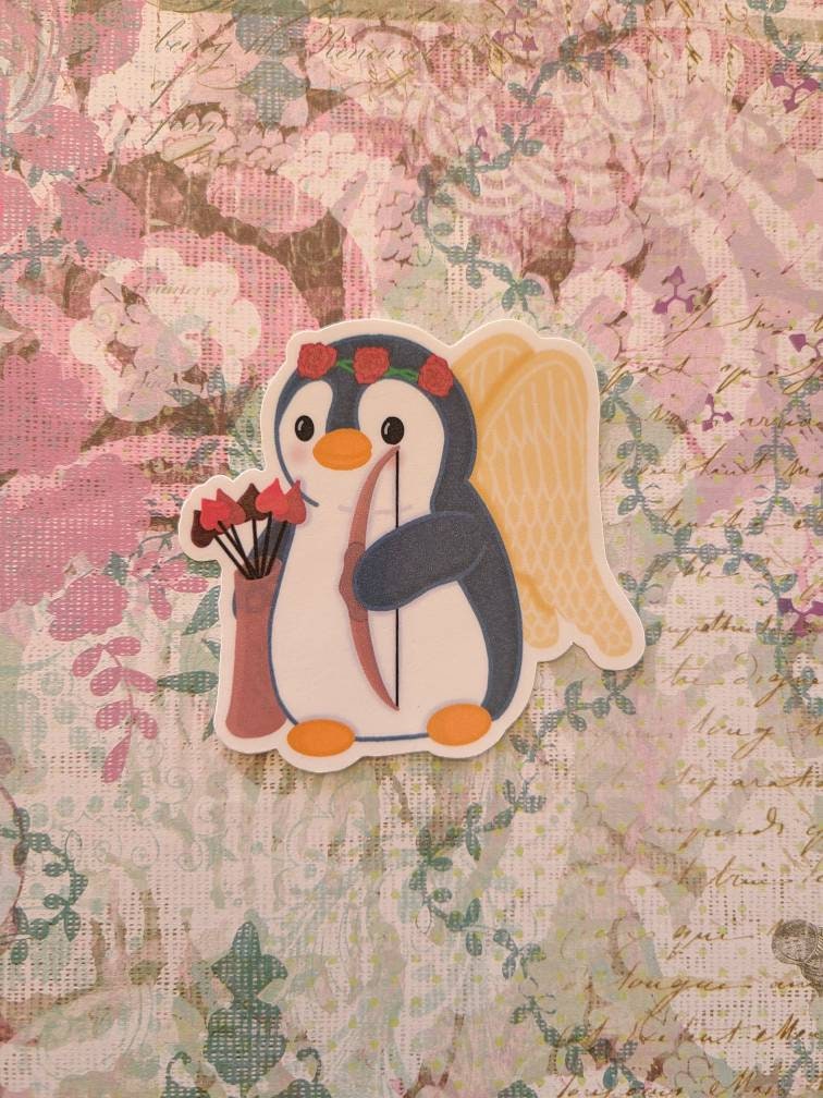 Valentine's Day Cupid Penguin - Vinyl Sticker