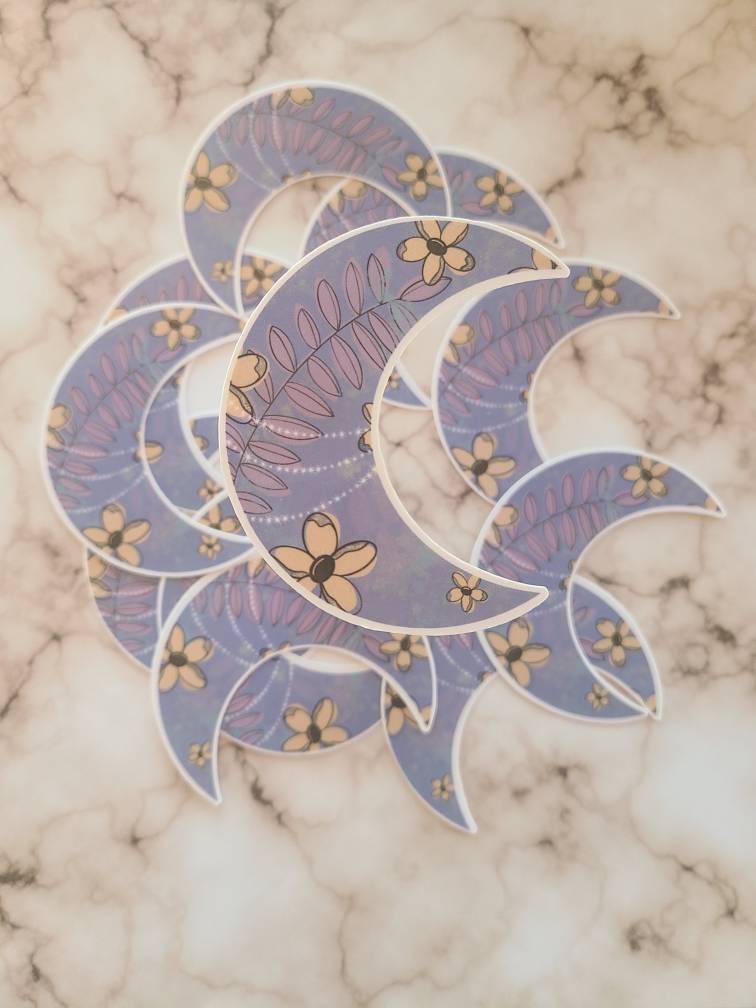 BOHO Inspired Floral Print Cresent Moon - Vinyl Sticker