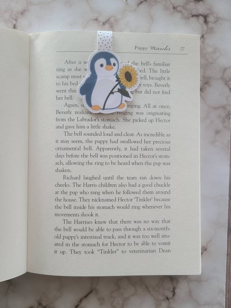 Penguin with Sunflower Magnetic Bookmark