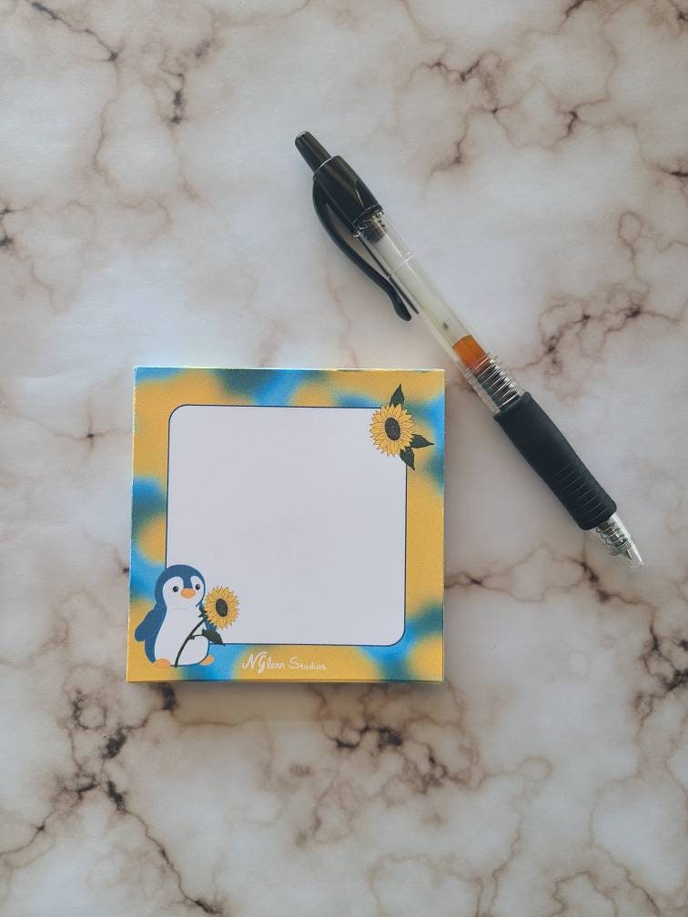 Penguin with Sunflower Memo Pad