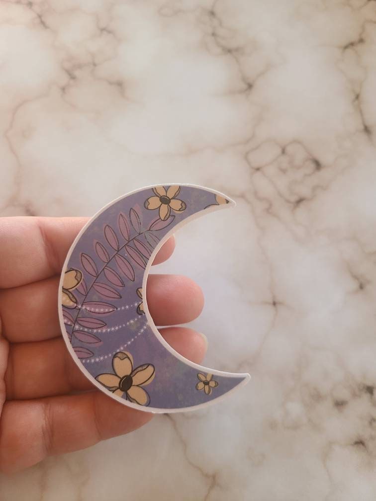 BOHO Inspired Floral Print Cresent Moon - Vinyl Sticker