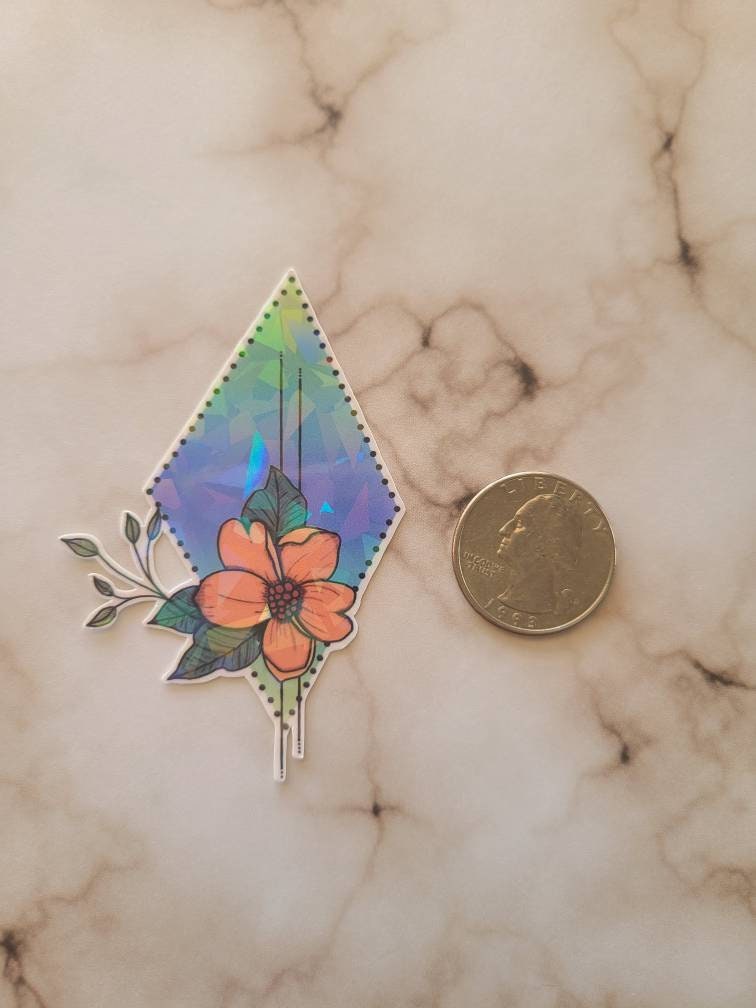 Holographic Pink Flower Geometric Diamond- Vinyl Sticker
