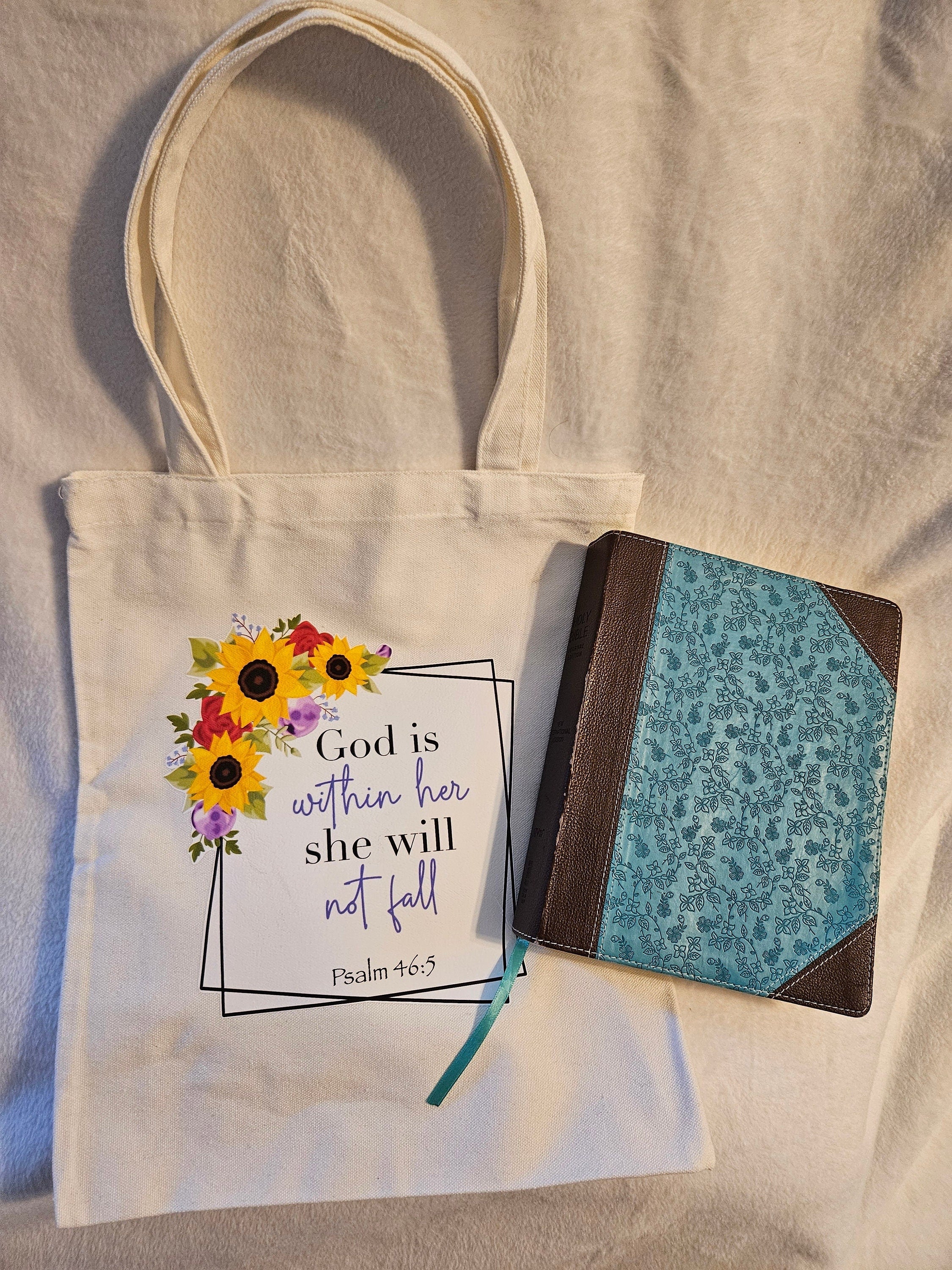Scripture Canvas Tote Bag Psalm 46:5 God is within her she will not fall