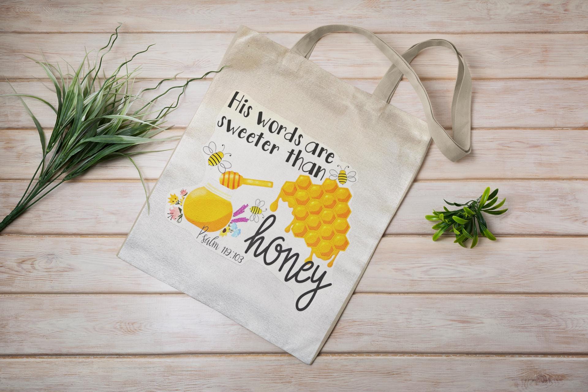 His words are sweeter than honey- Psalm 119:103-Canvas Tote & Zipper Bag Set