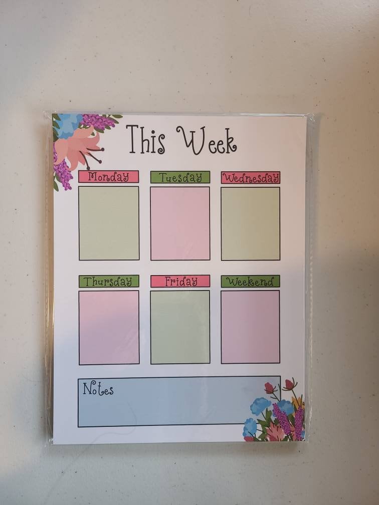 Weekly Planner Notepad- Colorful Wildflowers (53 sheets) 8.5" x 11"