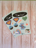 Teacher Appreciation Sticker Sheet, 4 inch x 6 inch, Multi Colored, Journaling Stickers, Laptop, Waterbottle, Scrapbook Stickers